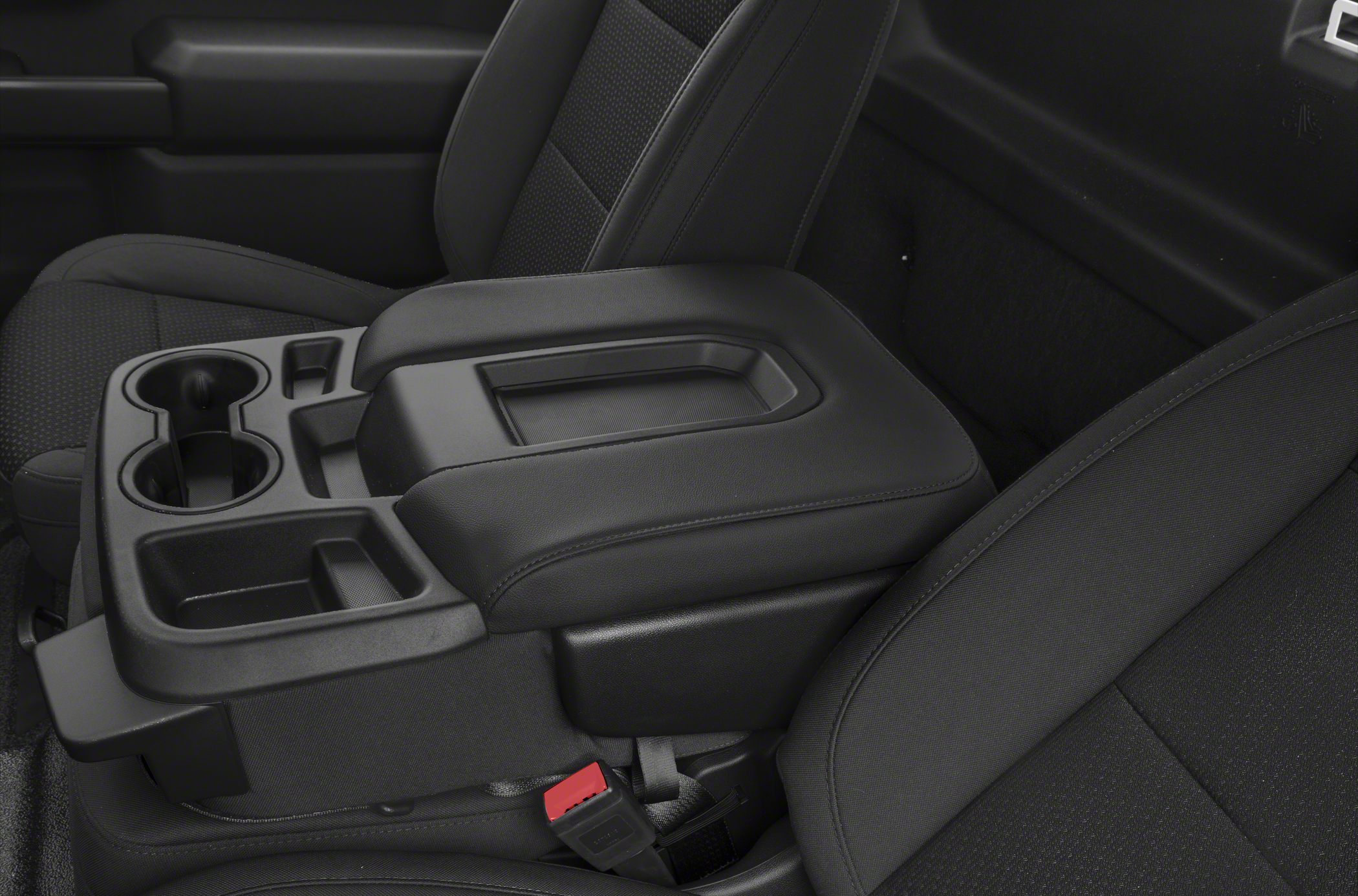 Center console with cup holders and cloth seats