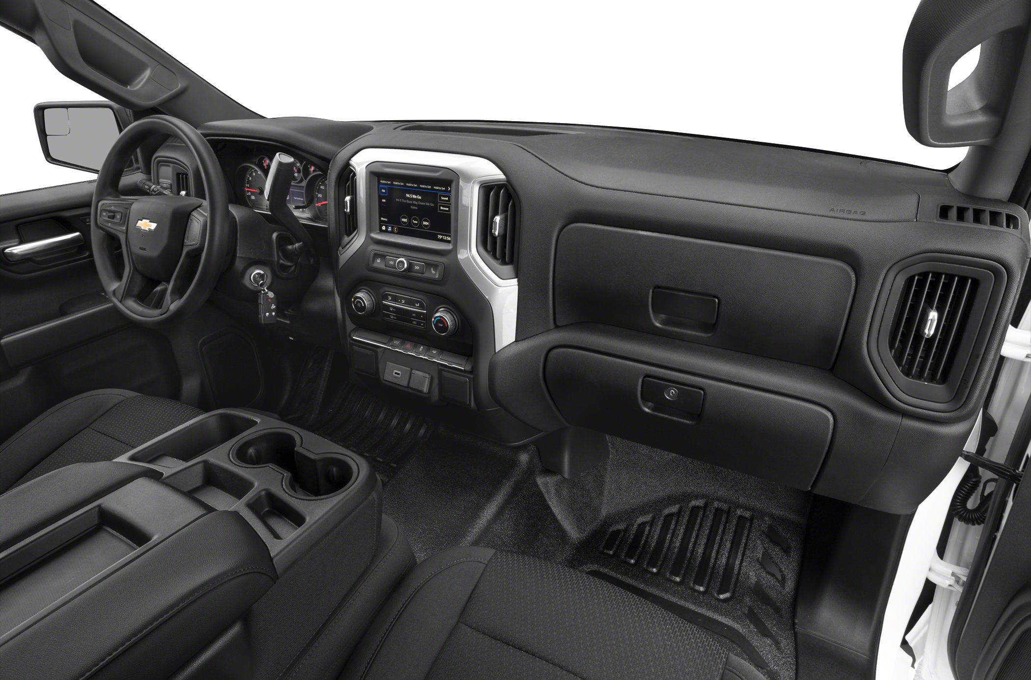 Detailed interior dashboard and center console with infotainment and control panel