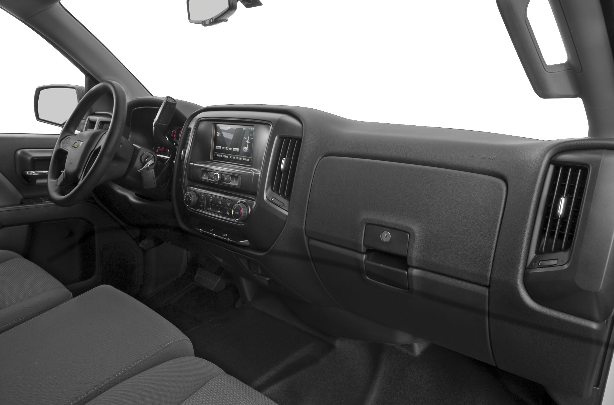 Dashboard and steering wheel with infotainment and climate controls