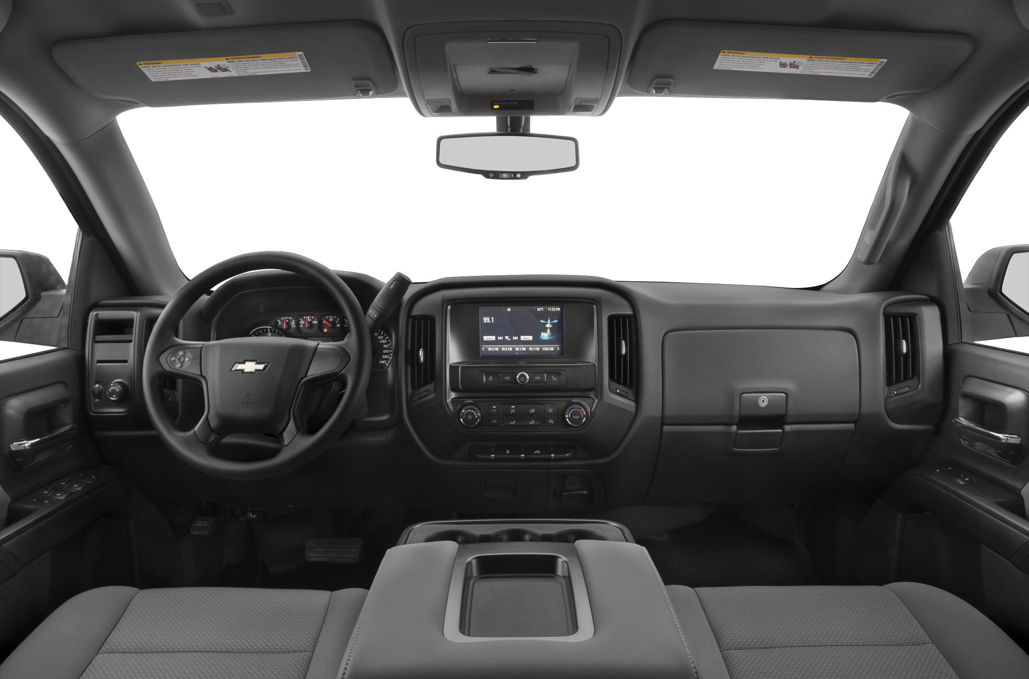 Dashboard, steering wheel, and central control panel view