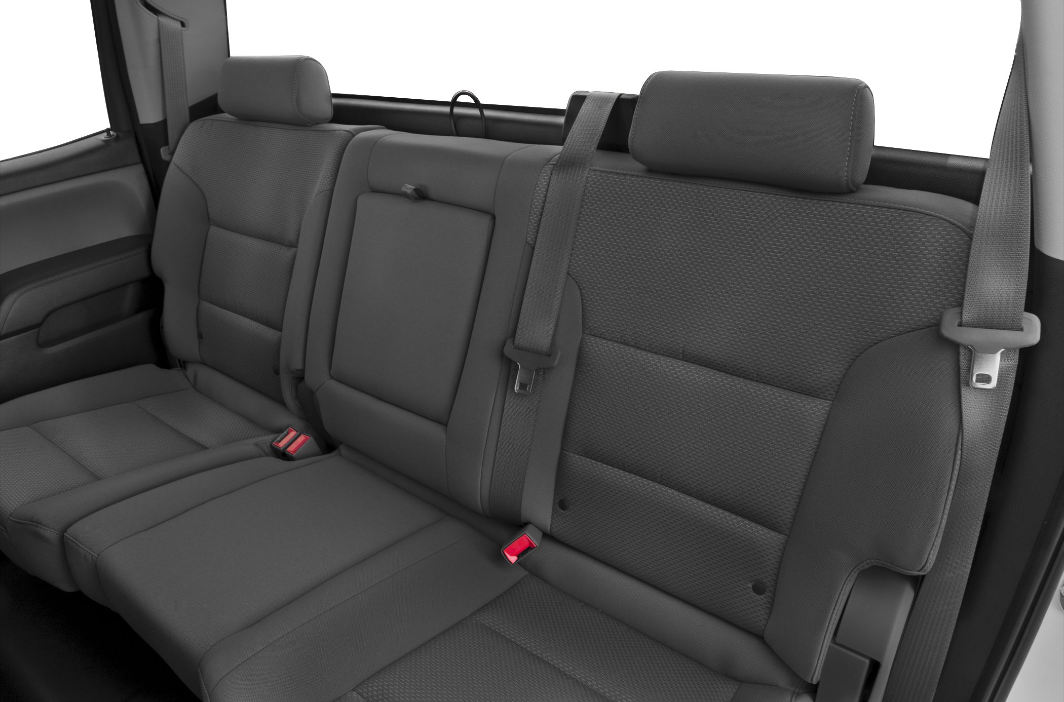 Rear fabric seats and seat belts in double cab vehicle