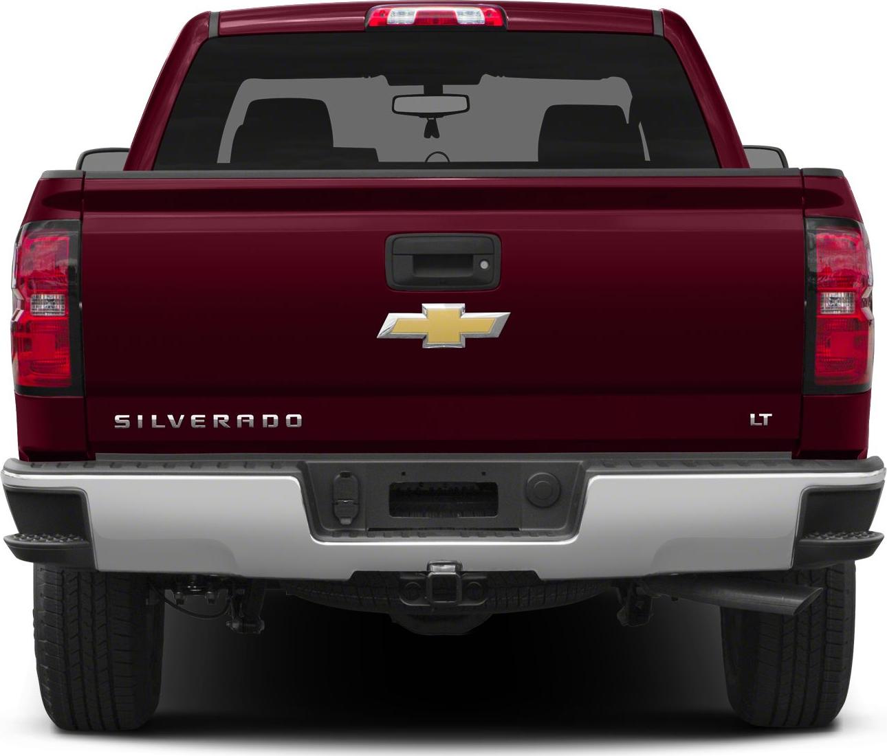 Pickup truck rear view with tailgate, bumper, and lights