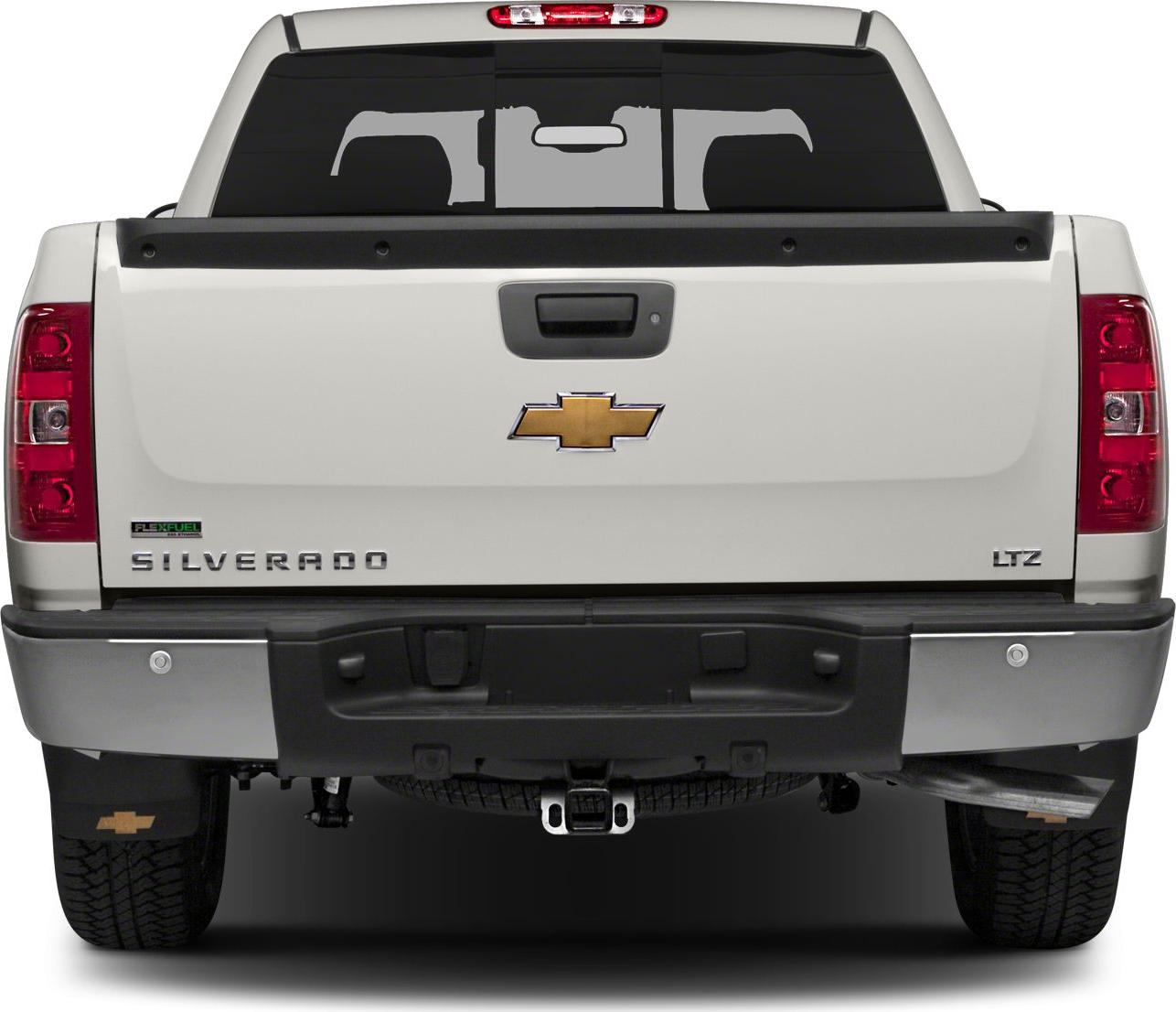 Rear view showing tailgate, bumper, towing hitch, and tinted window