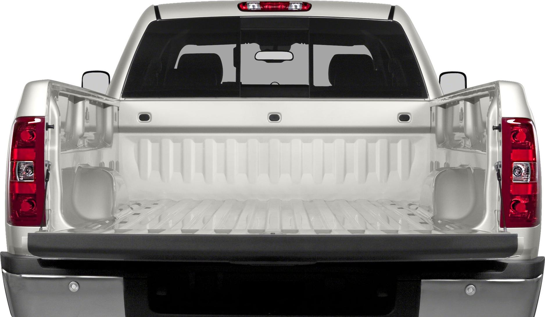 Open standard pickup bed with tailgate and taillights