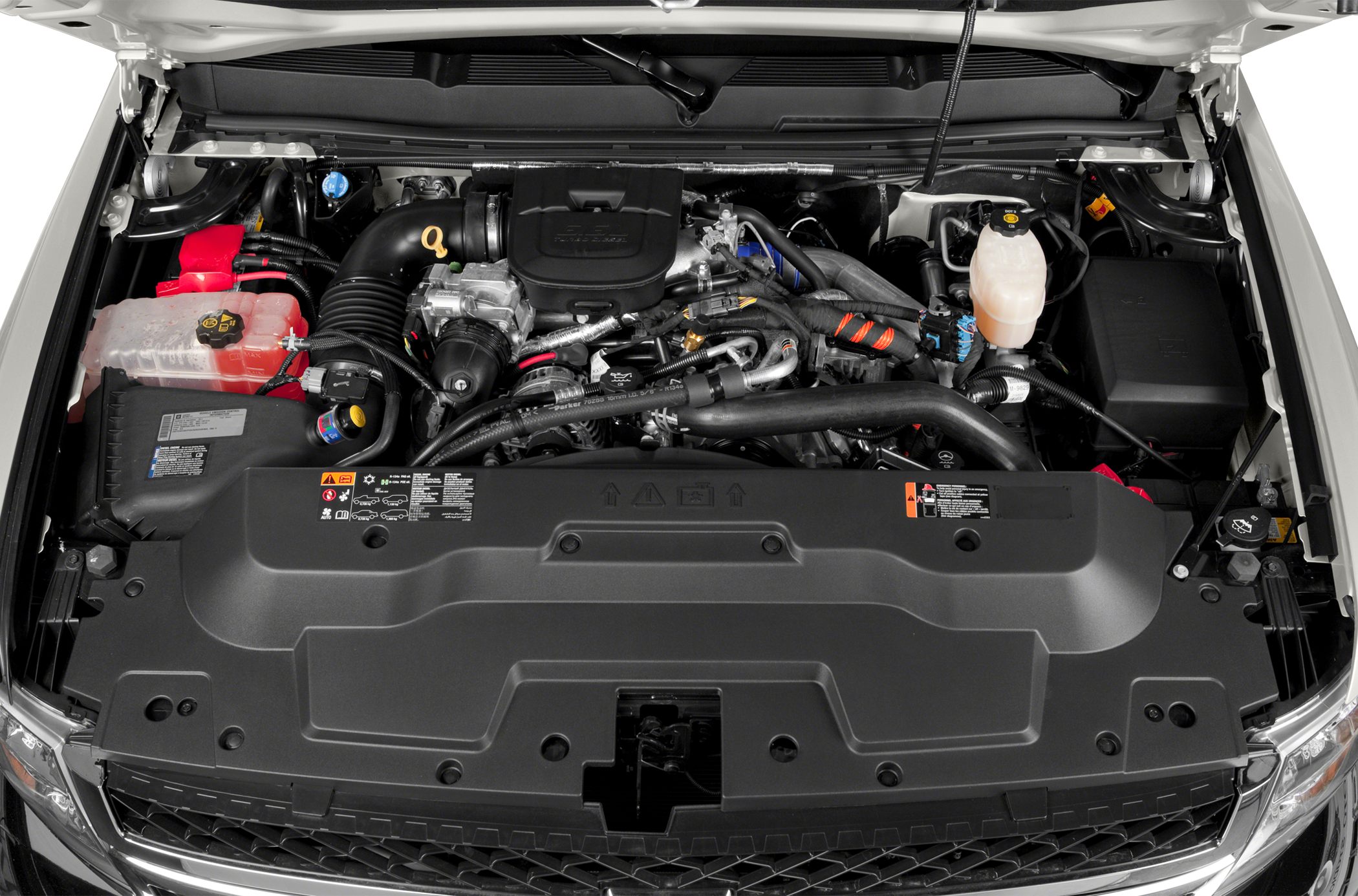 Engine compartment with detailed truck powertrain components