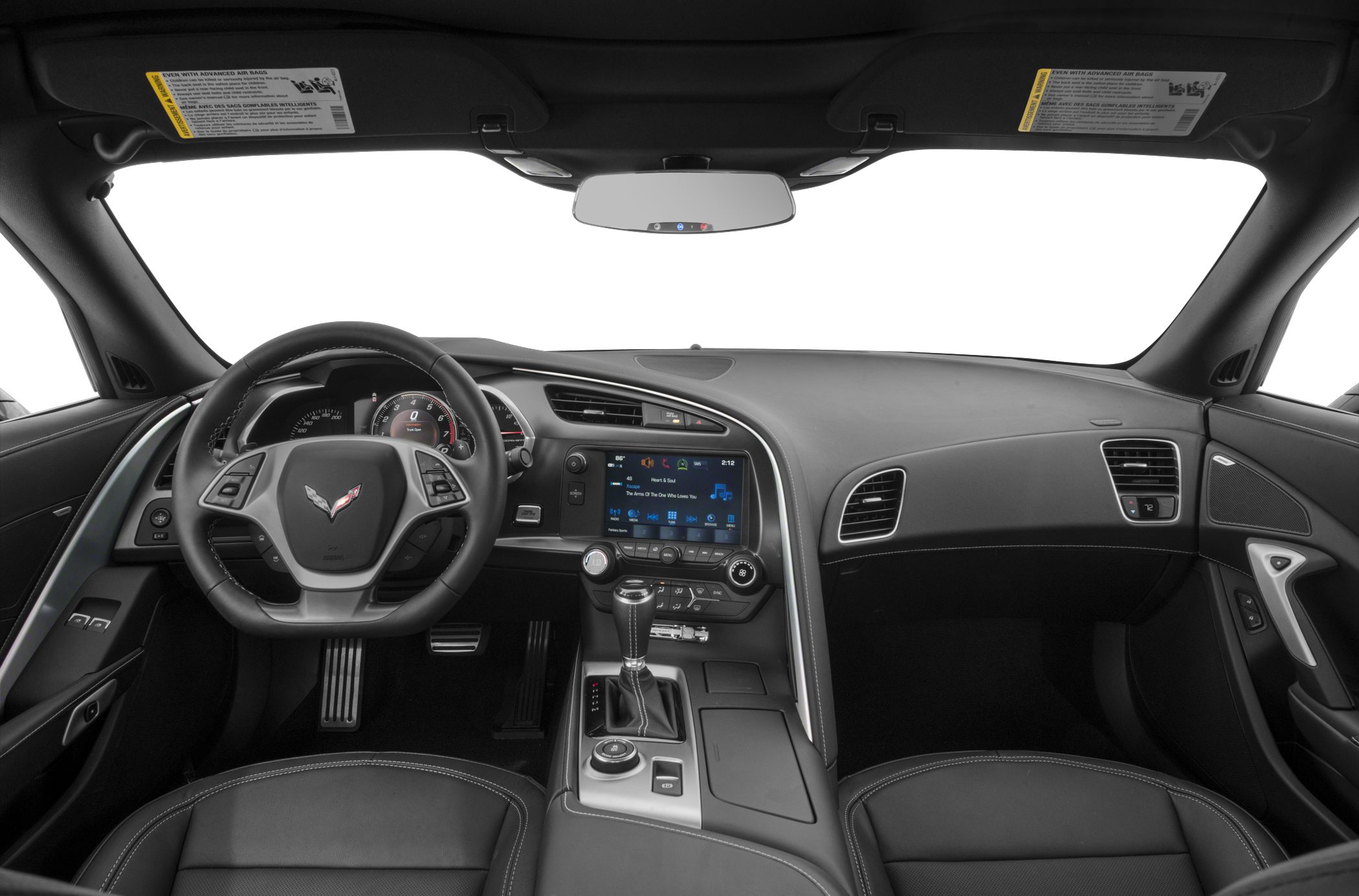 Modern car dashboard with digital display and multifunction steering wheel