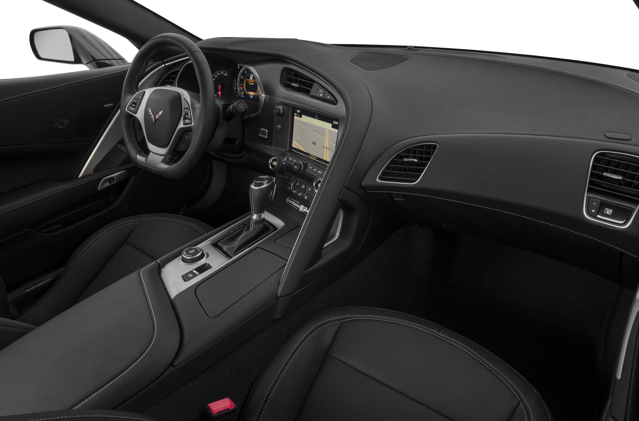 Modern sports car interior with dashboard and center console