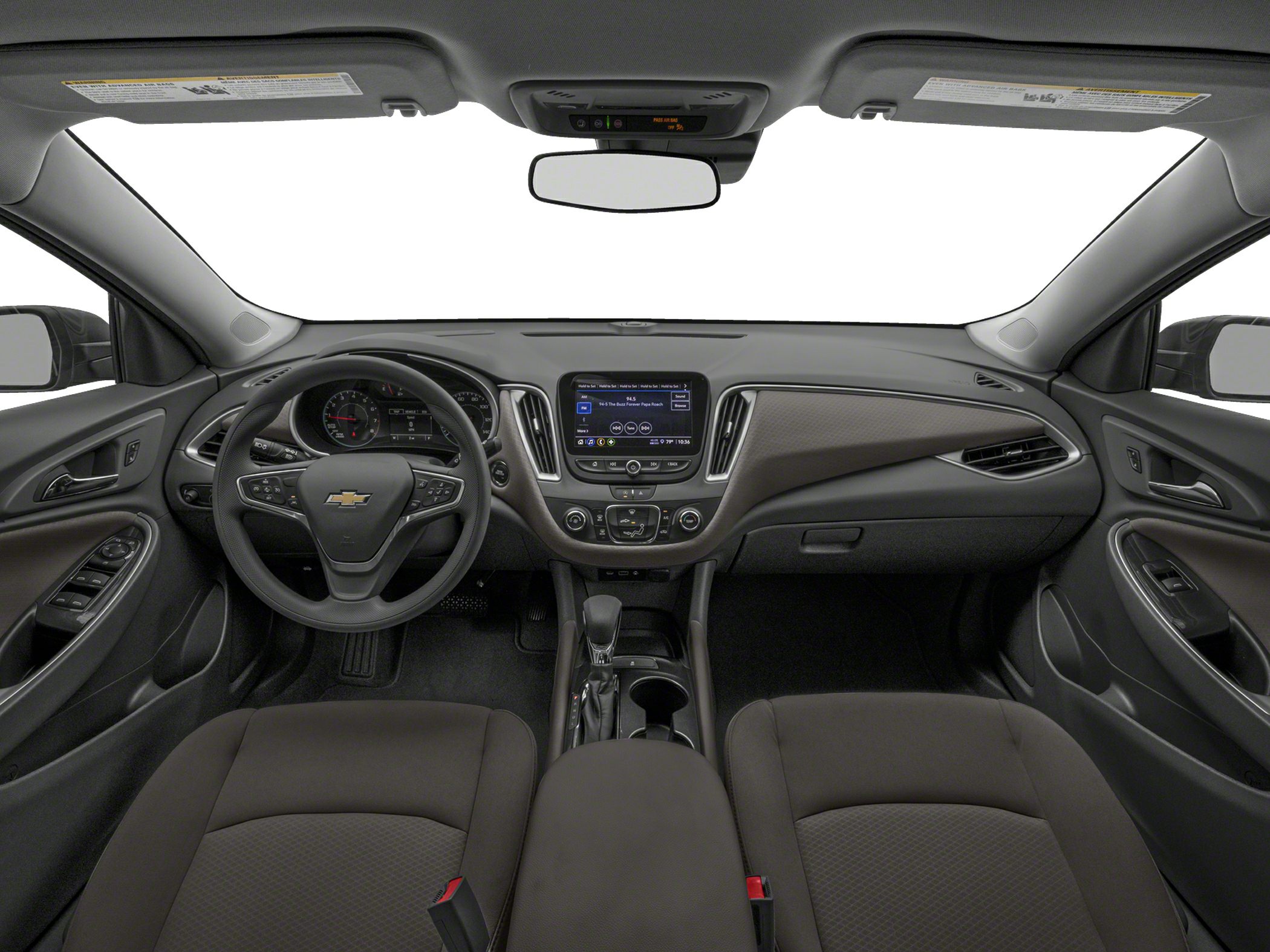 Dashboard, steering wheel, center console, infotainment screen, gear shift interior view