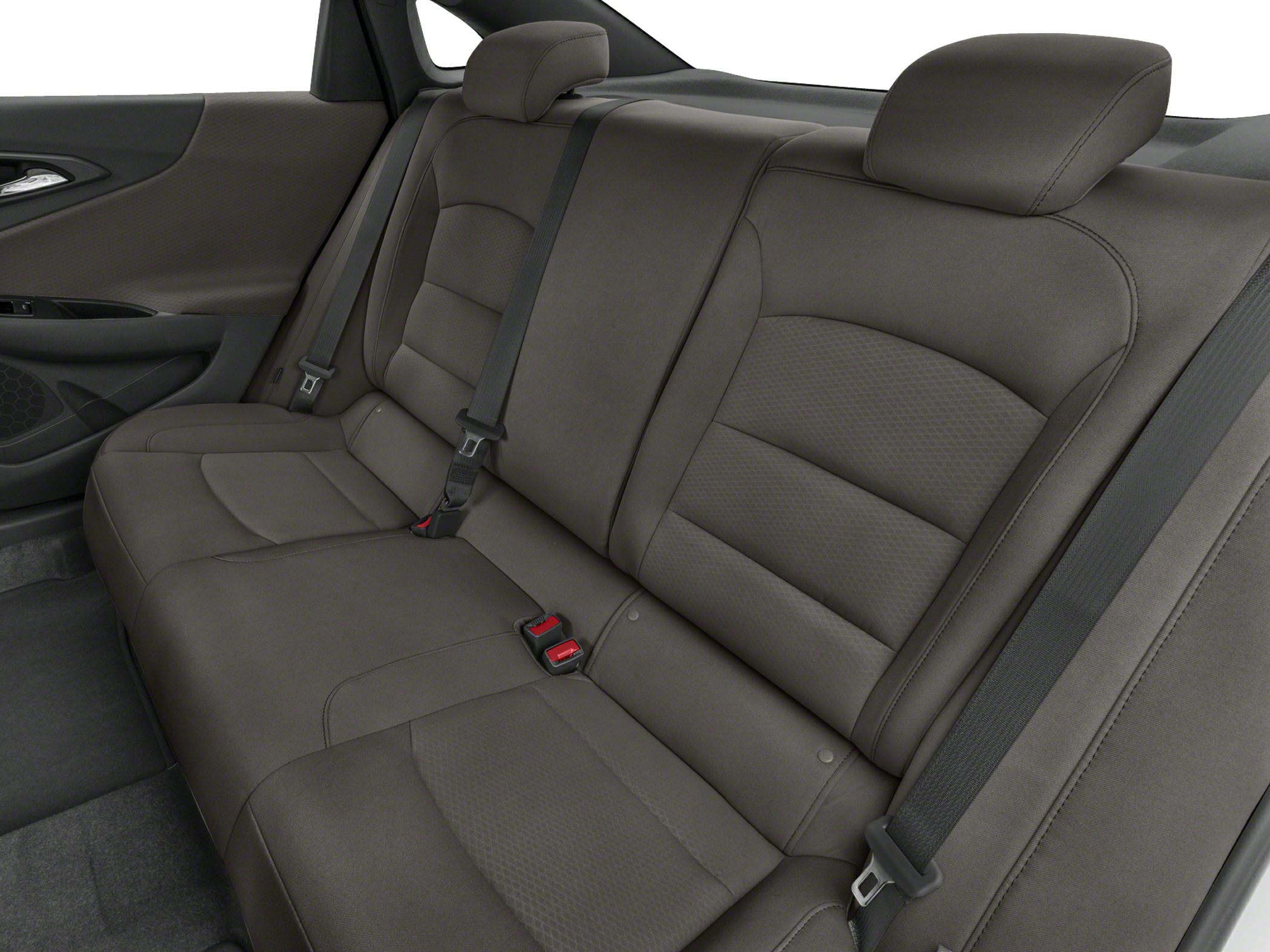 Rear seat upholstery and seat belts in a modern car interior
