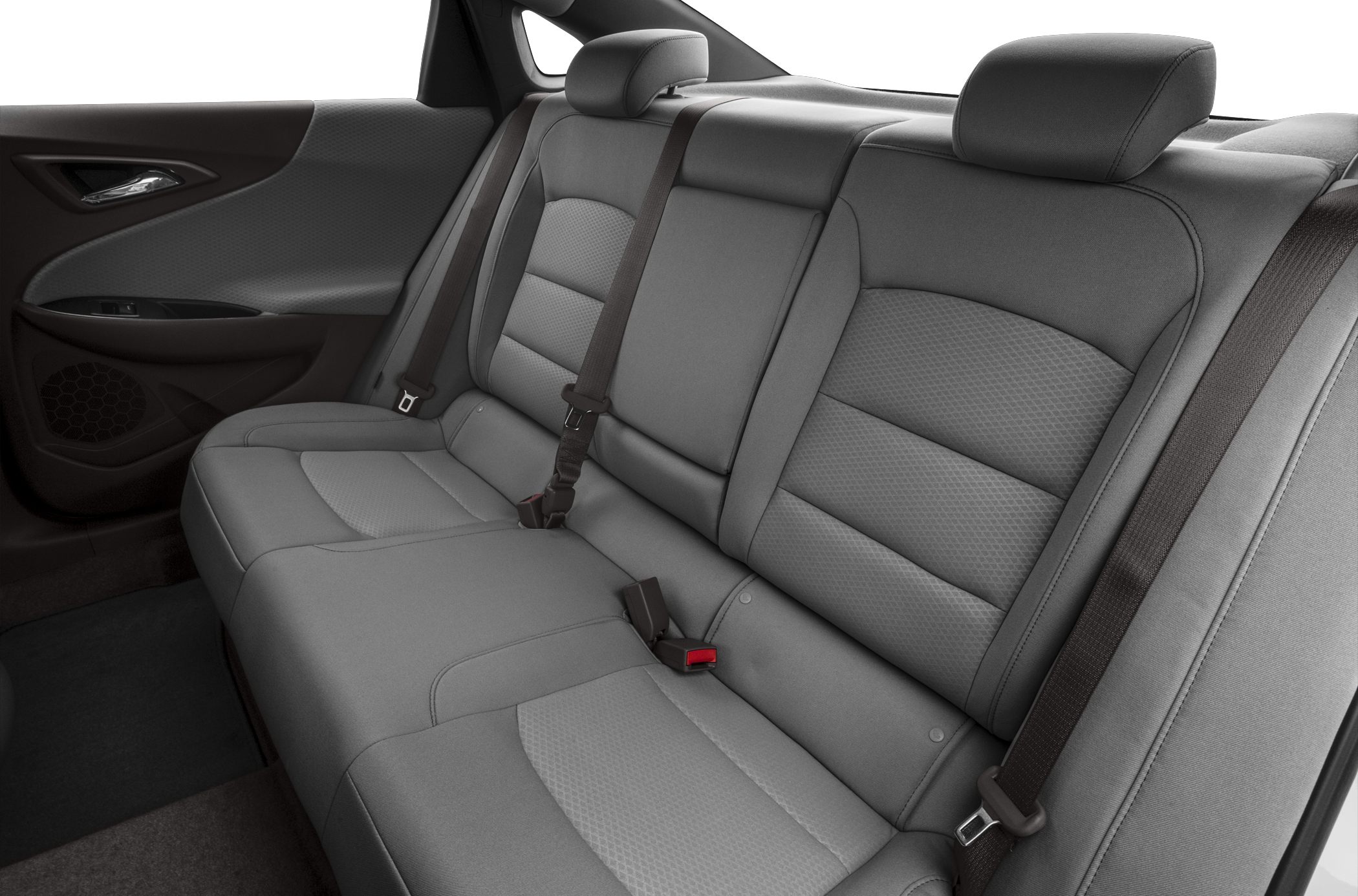 Gray rear seats with detailed upholstery and seat belts