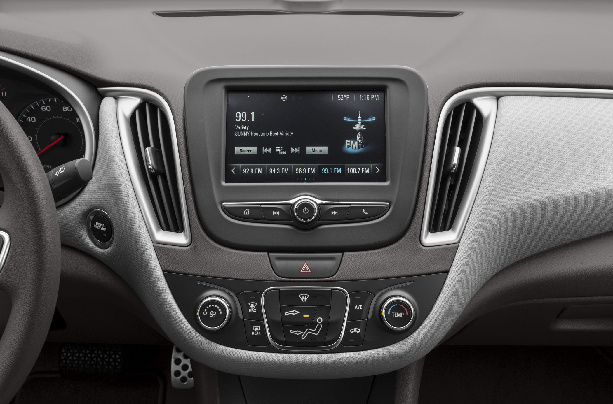 Infotainment touchscreen and climate control system with vents