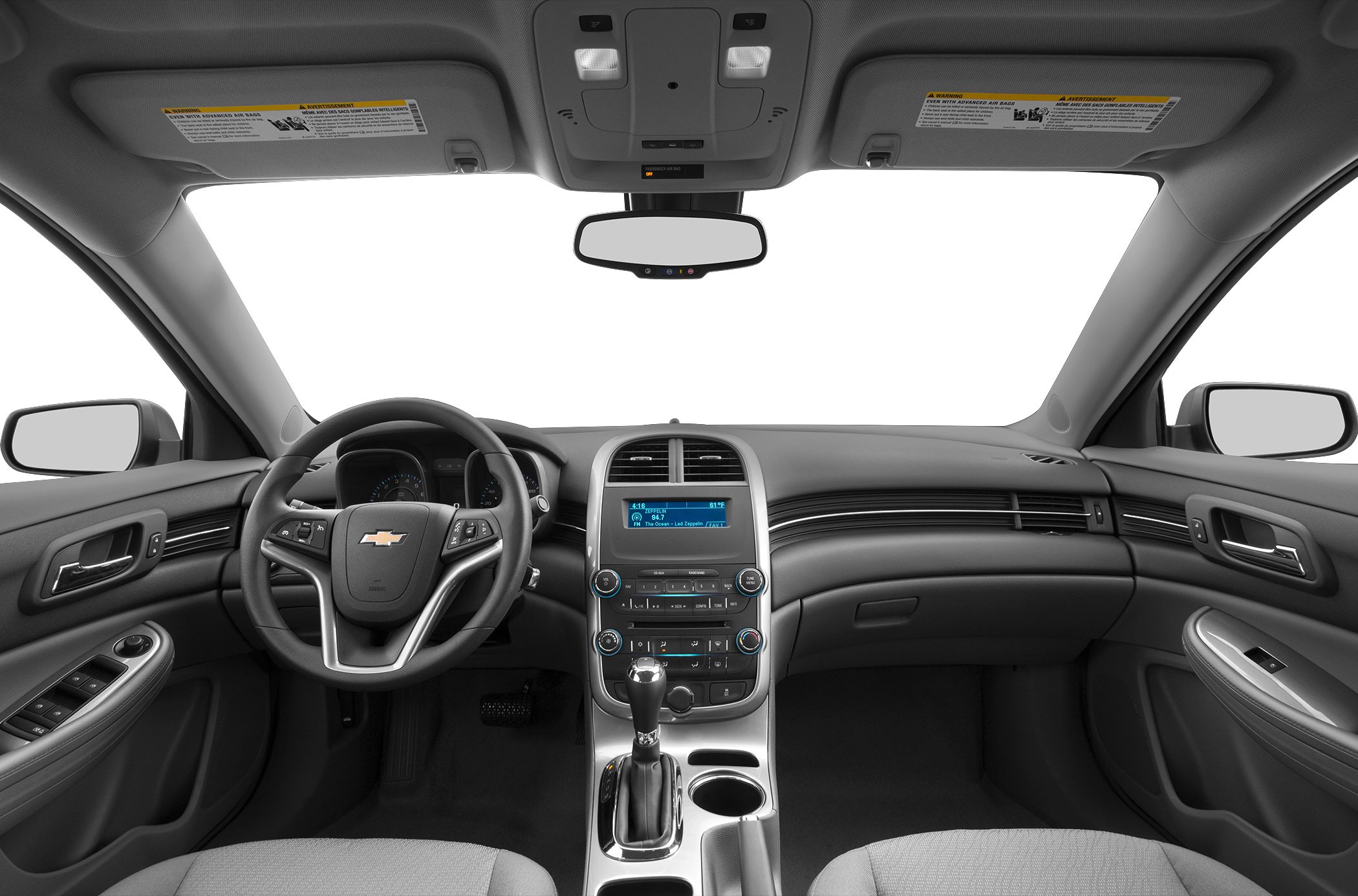 Dashboard, steering wheel, and center console interior layout