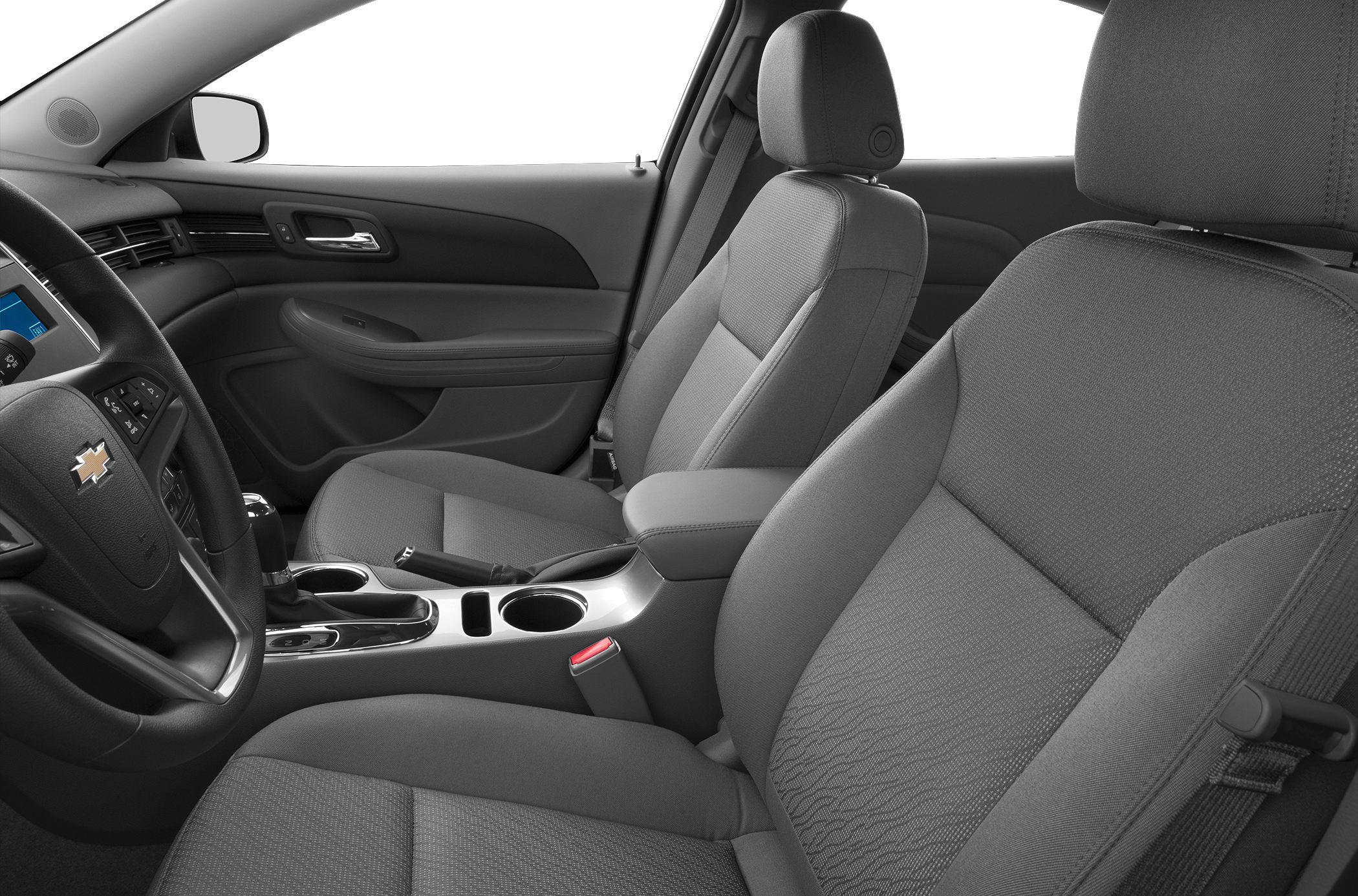 Front fabric seats and dashboard interior details