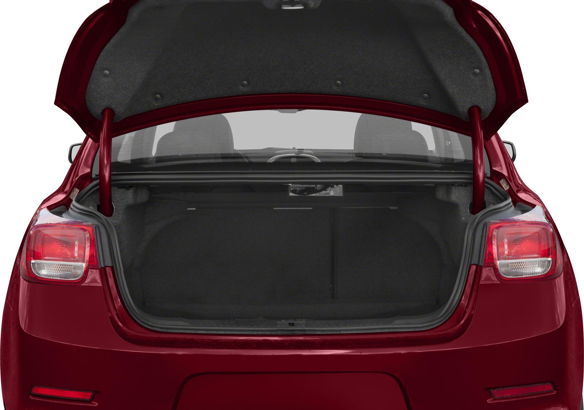 Open trunk and rear taillights of a sedan from the rear with visible spacious cargo area