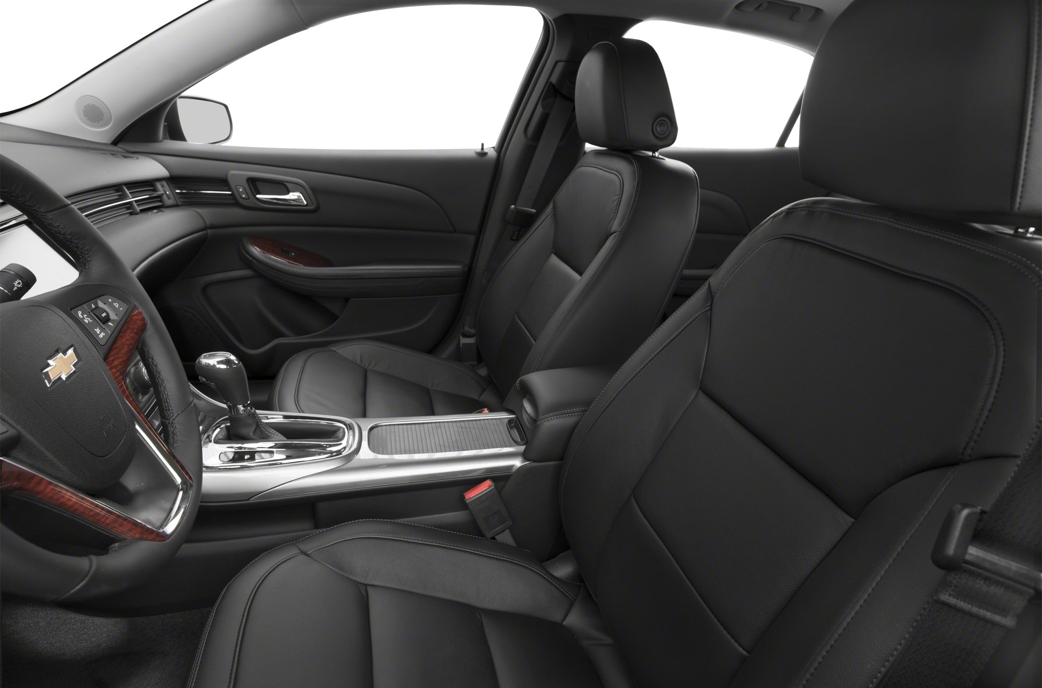 Black leather front seats and modern dashboard interior
