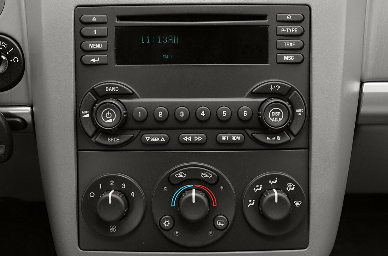 Radio and climate control panel with buttons and analog dials