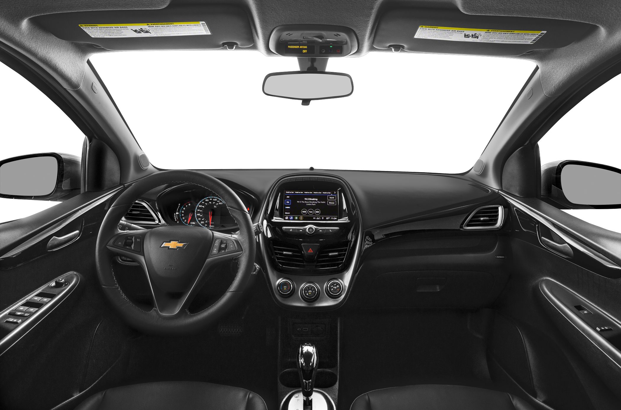 Dashboard with infotainment system and multifunction steering wheel