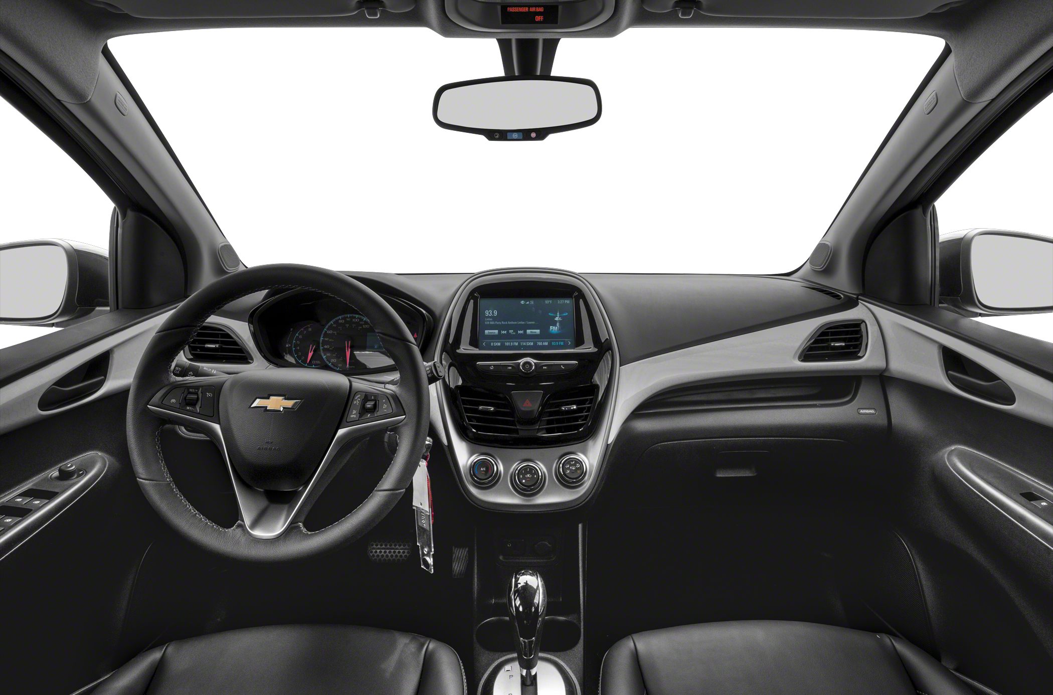 Dashboard with infotainment system and multifunction steering wheel