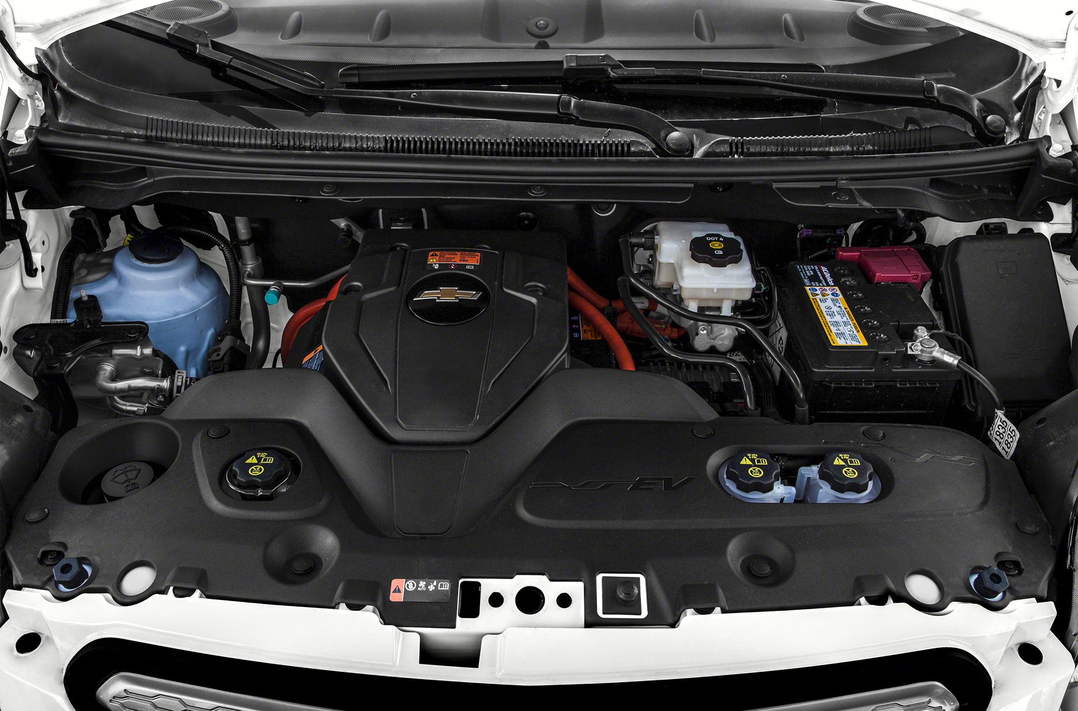 Electric motor and battery compartment with wiring and fluid caps