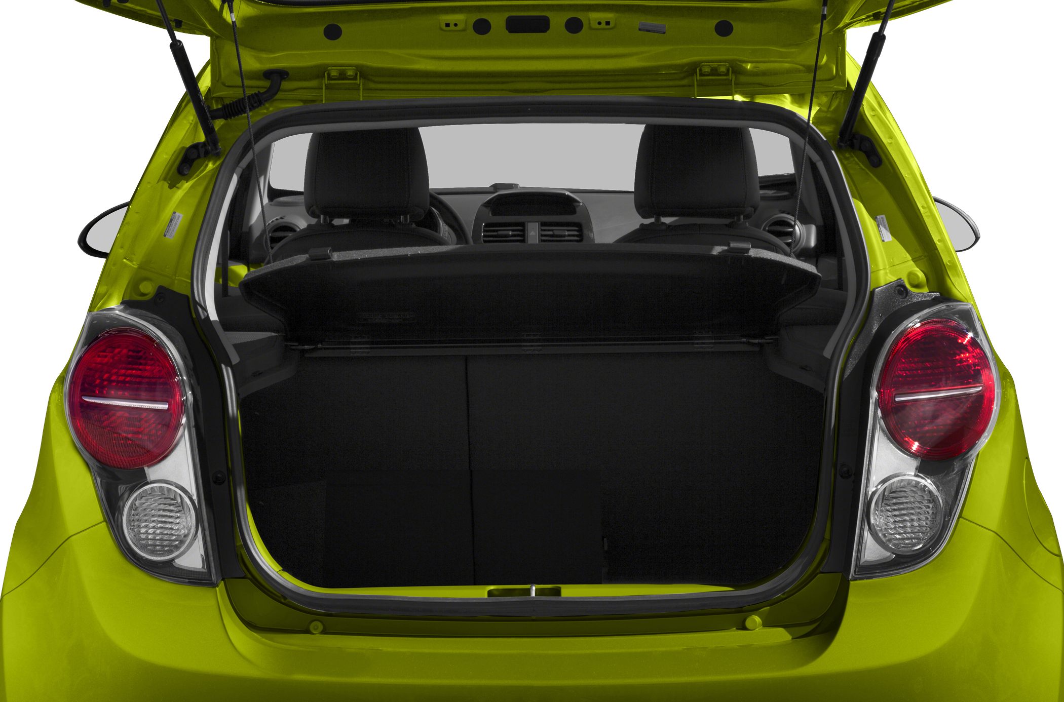 Open rear hatch with visible trunk space and back seats