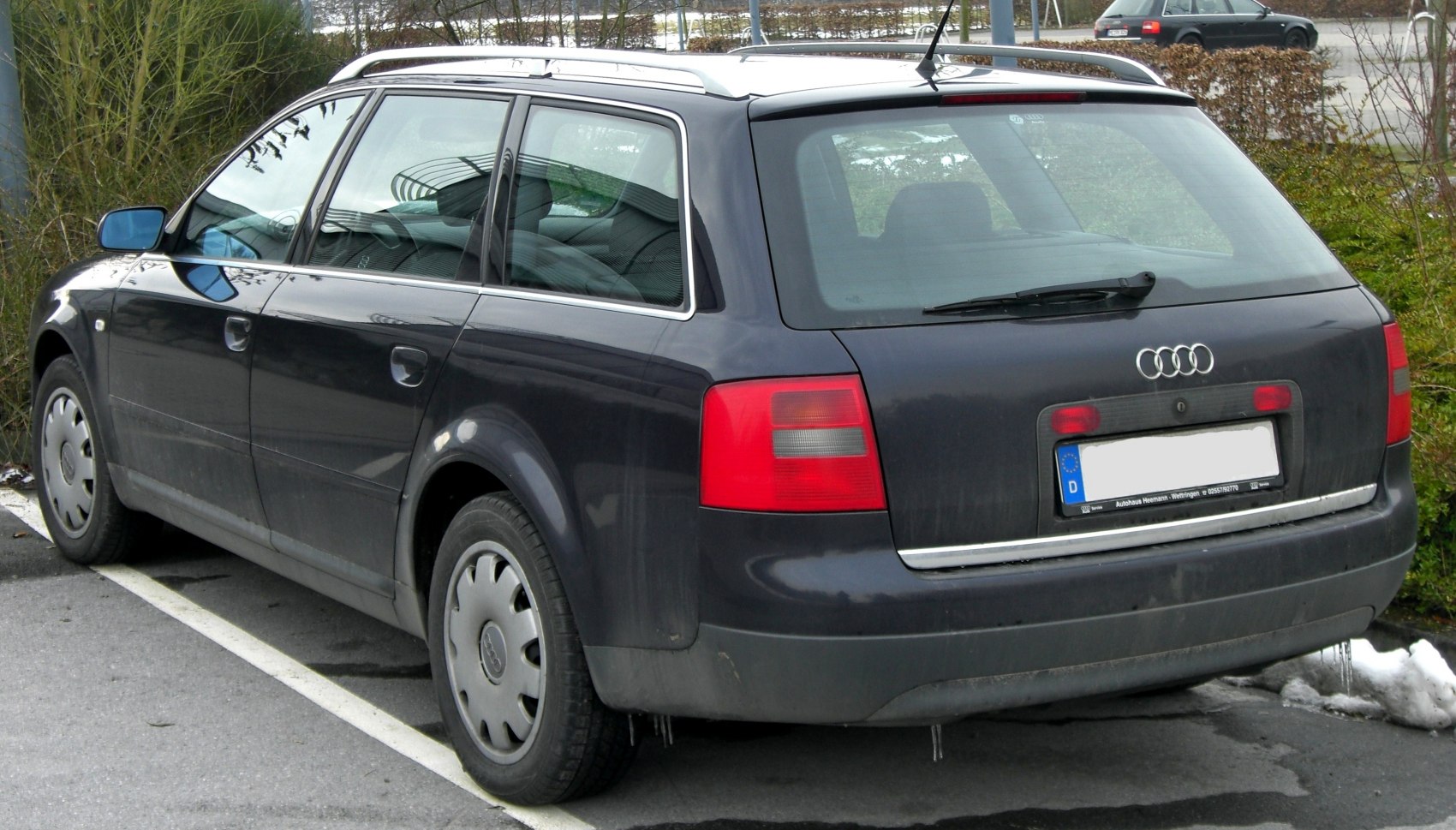 Rear view of station wagon with roof rails and taillights