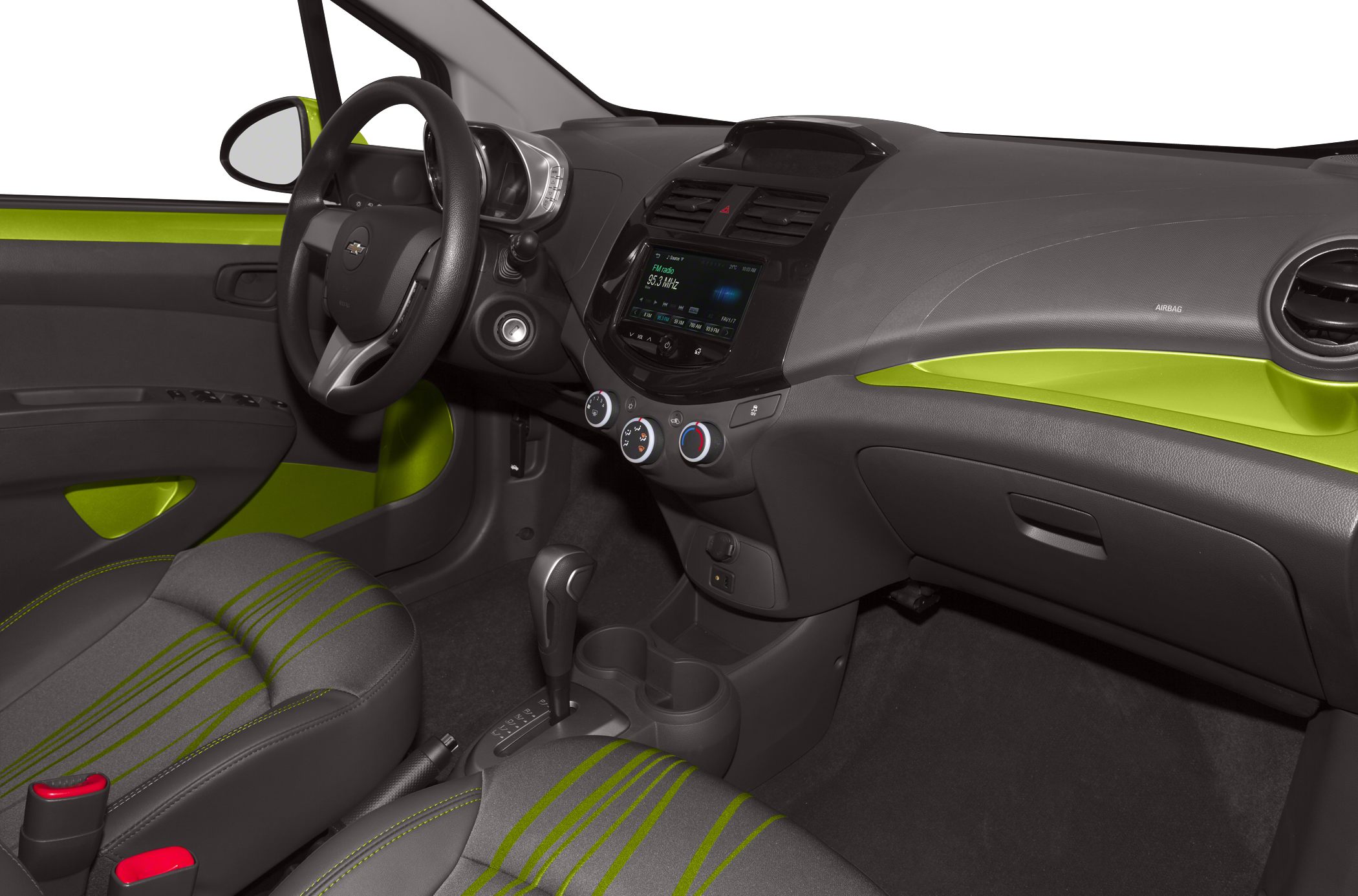 Interior dashboard and steering wheel with central console and controls