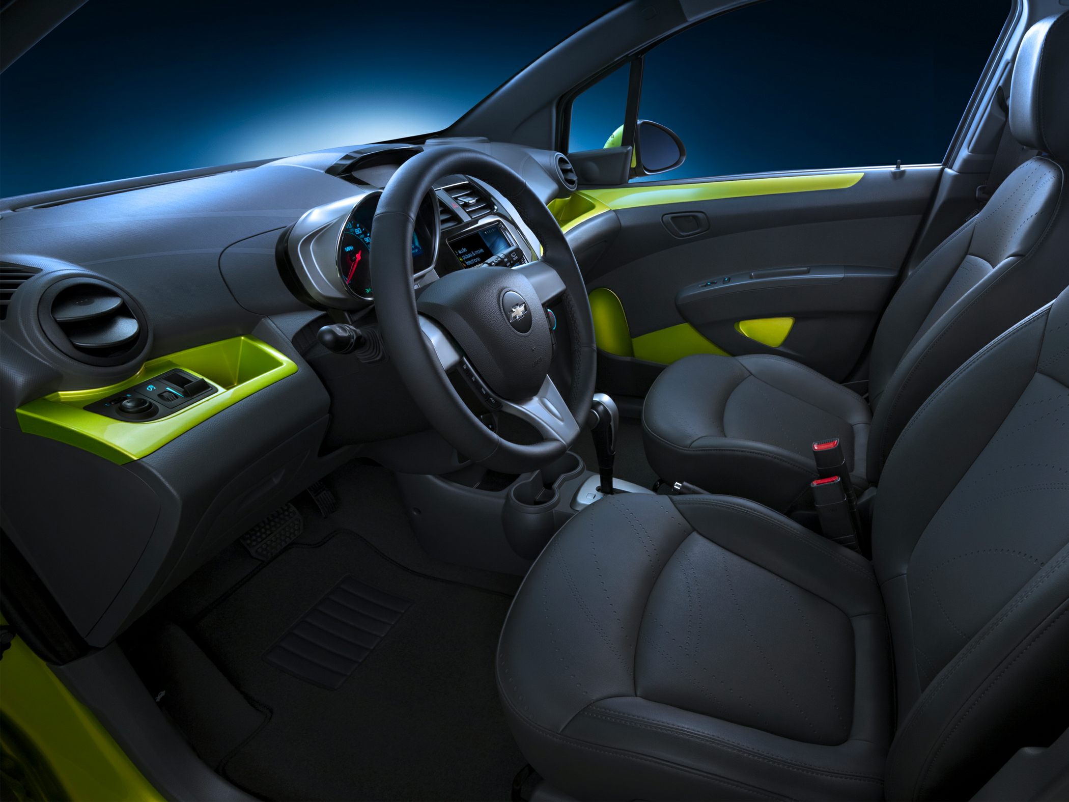 Modern dashboard and seating interior with colorful accents