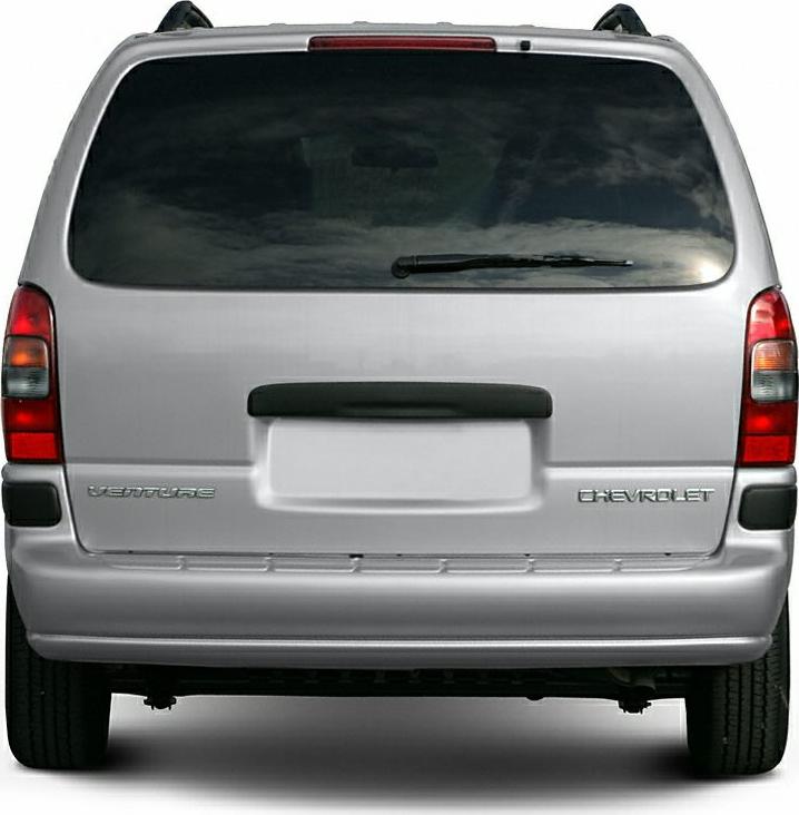 Rear view of a minivan with tail lights, rear wiper, and large rear window.