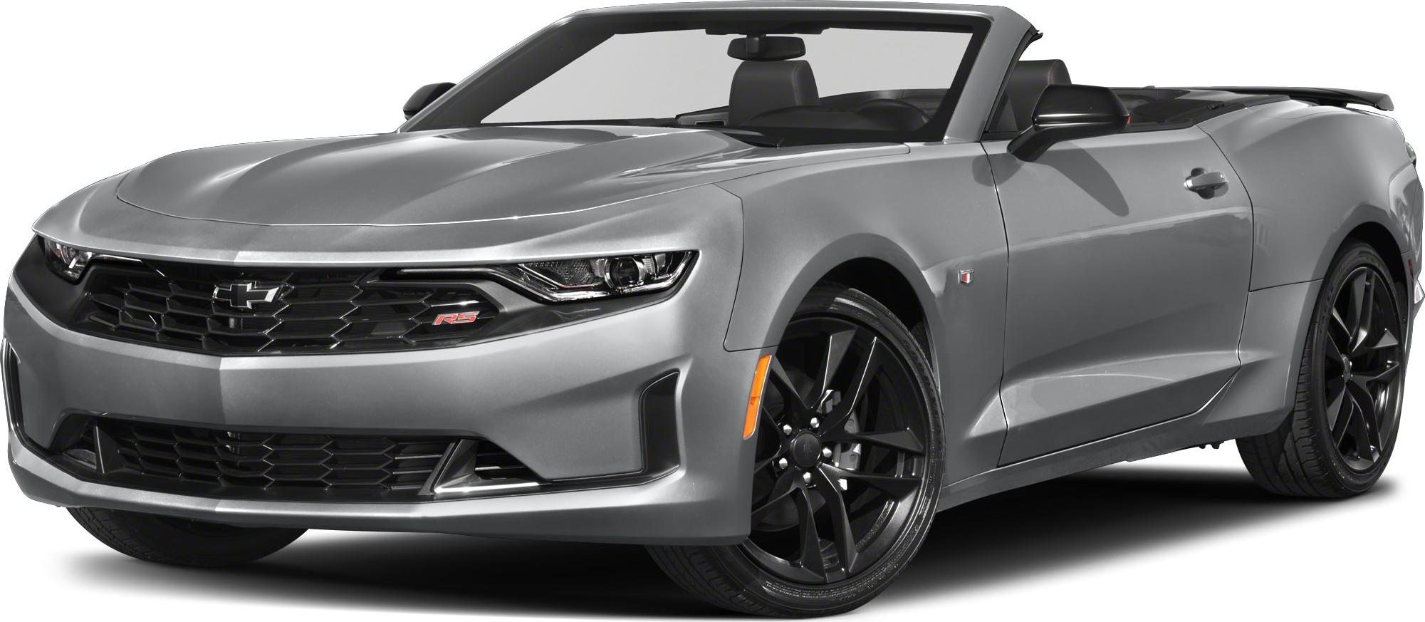 Front view of a convertible with sharp headlights and black alloy wheels