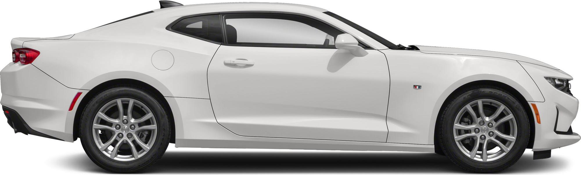 Sleek white coupe profile with alloy wheels and aerodynamic lines