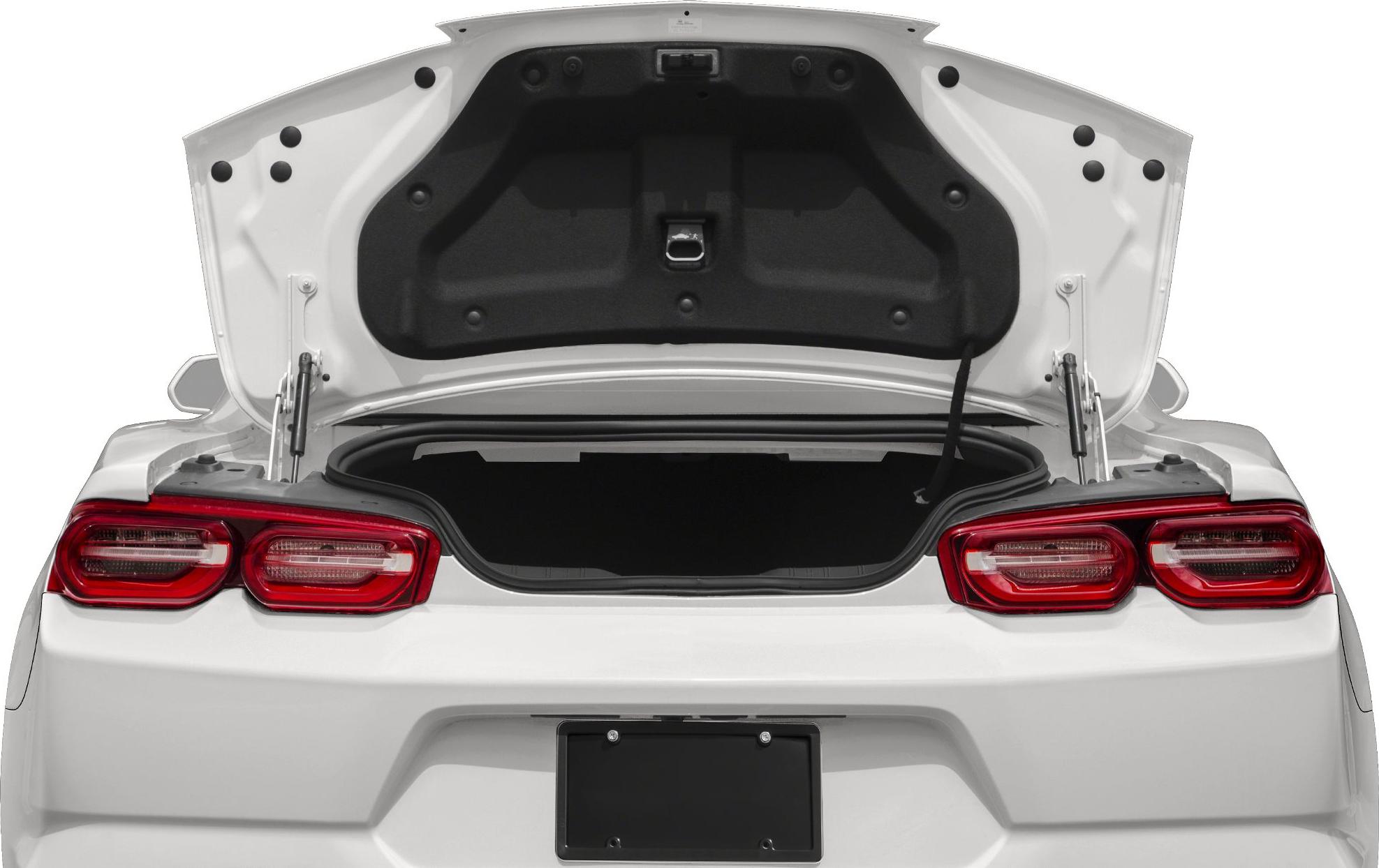 Open trunk with distinctive rear taillights and latch mechanism.