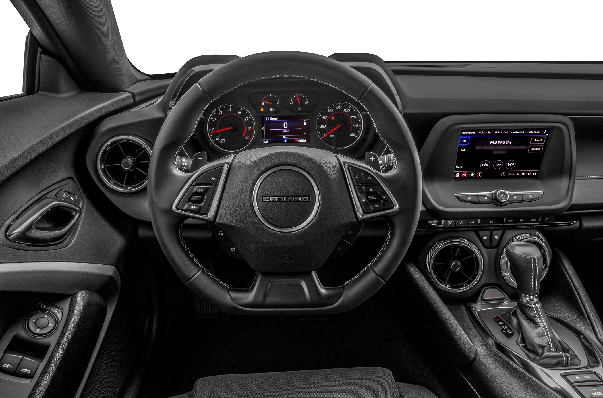 Steering wheel, digital cluster, infotainment, gear shift