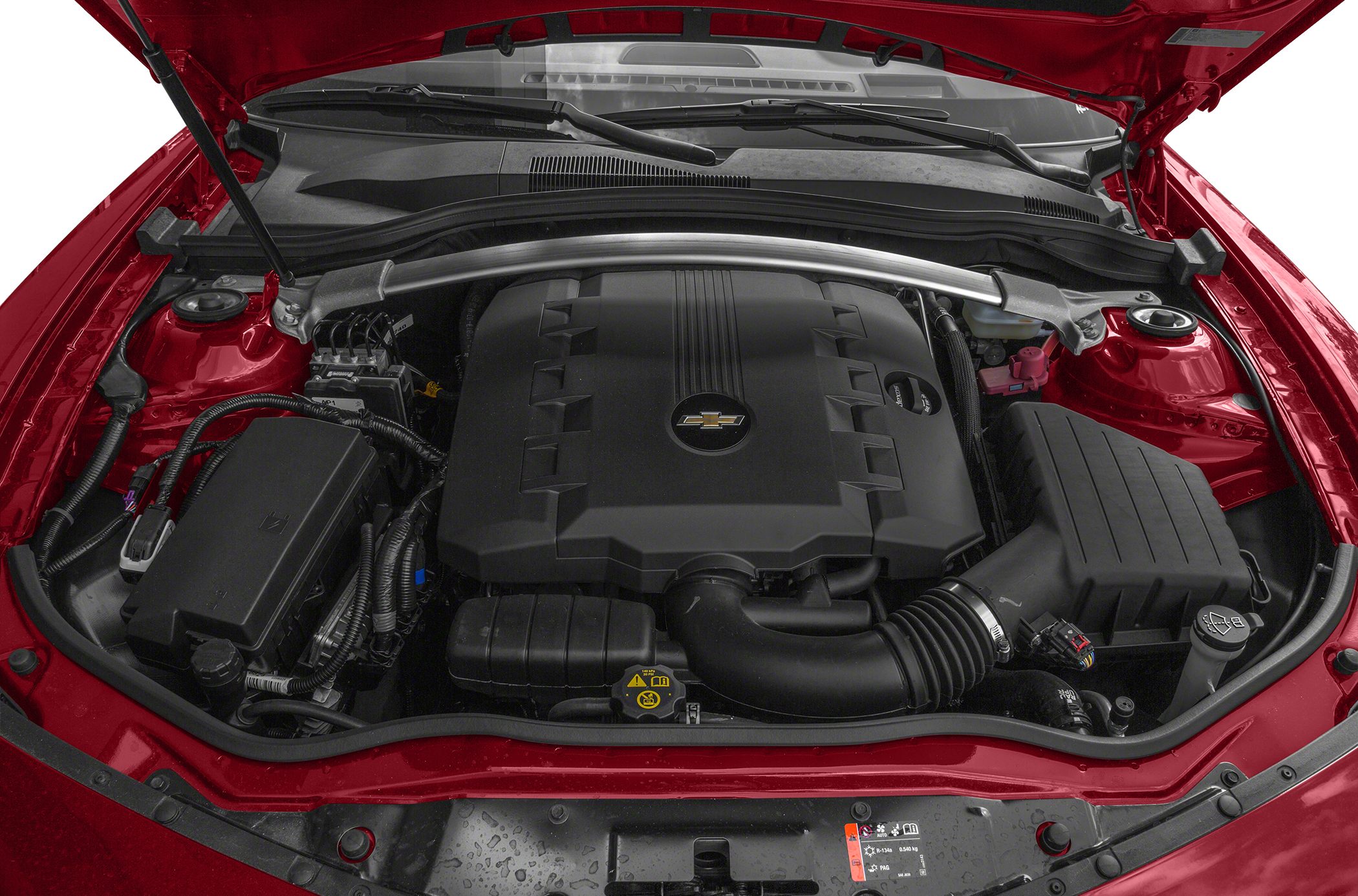 Engine bay with detailed layout and components under open hood