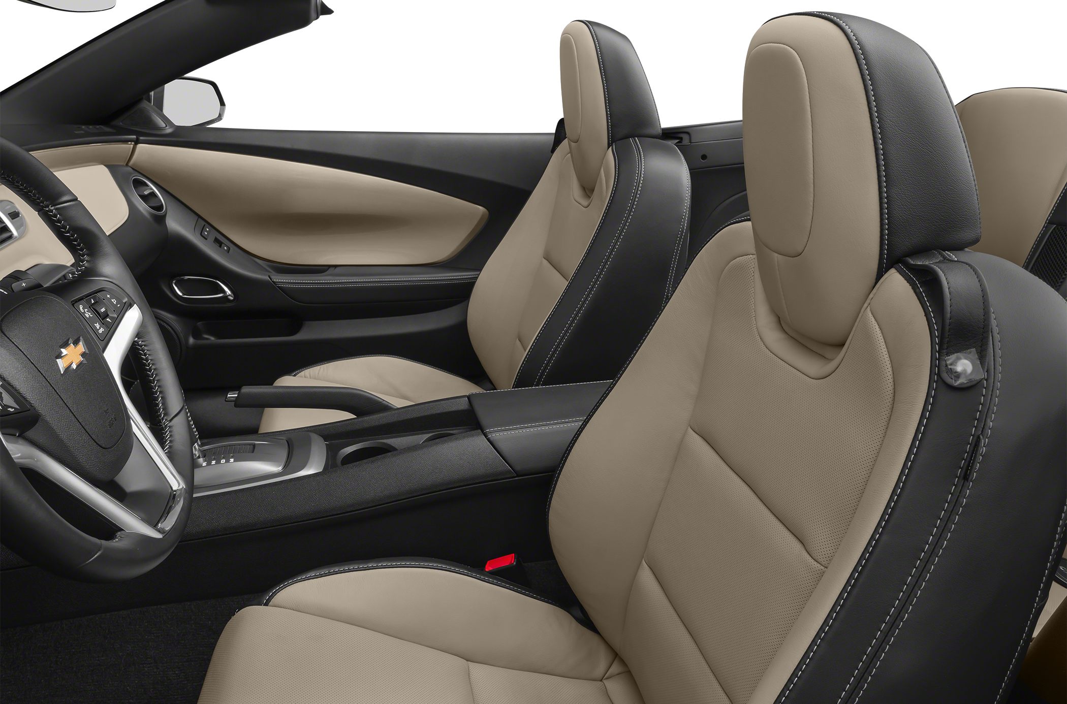 Dual-tone leather seats and interior details with steering wheel and center console