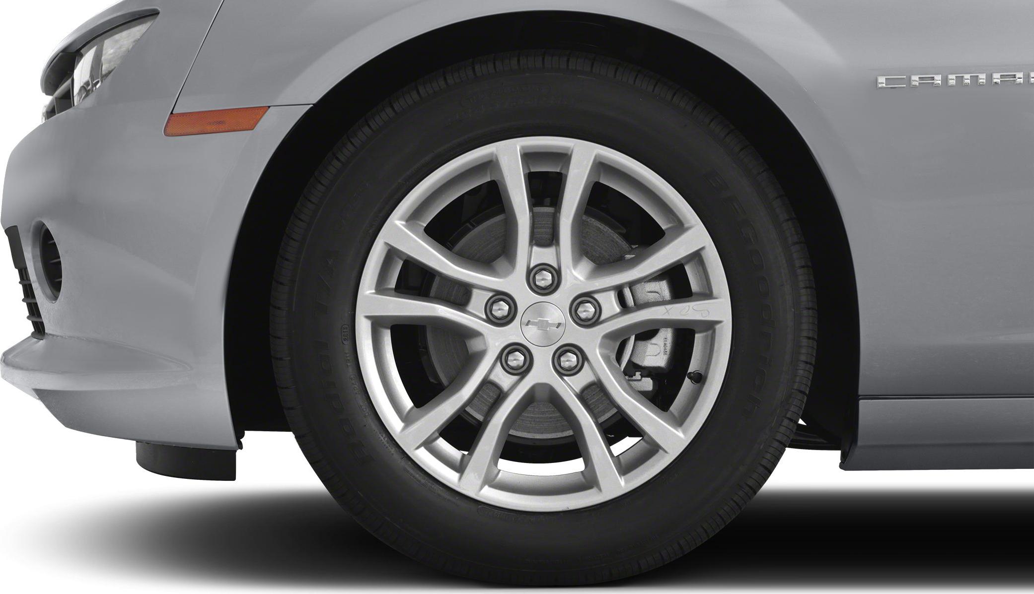 Close-up of five-spoke alloy wheel with tire and brake details