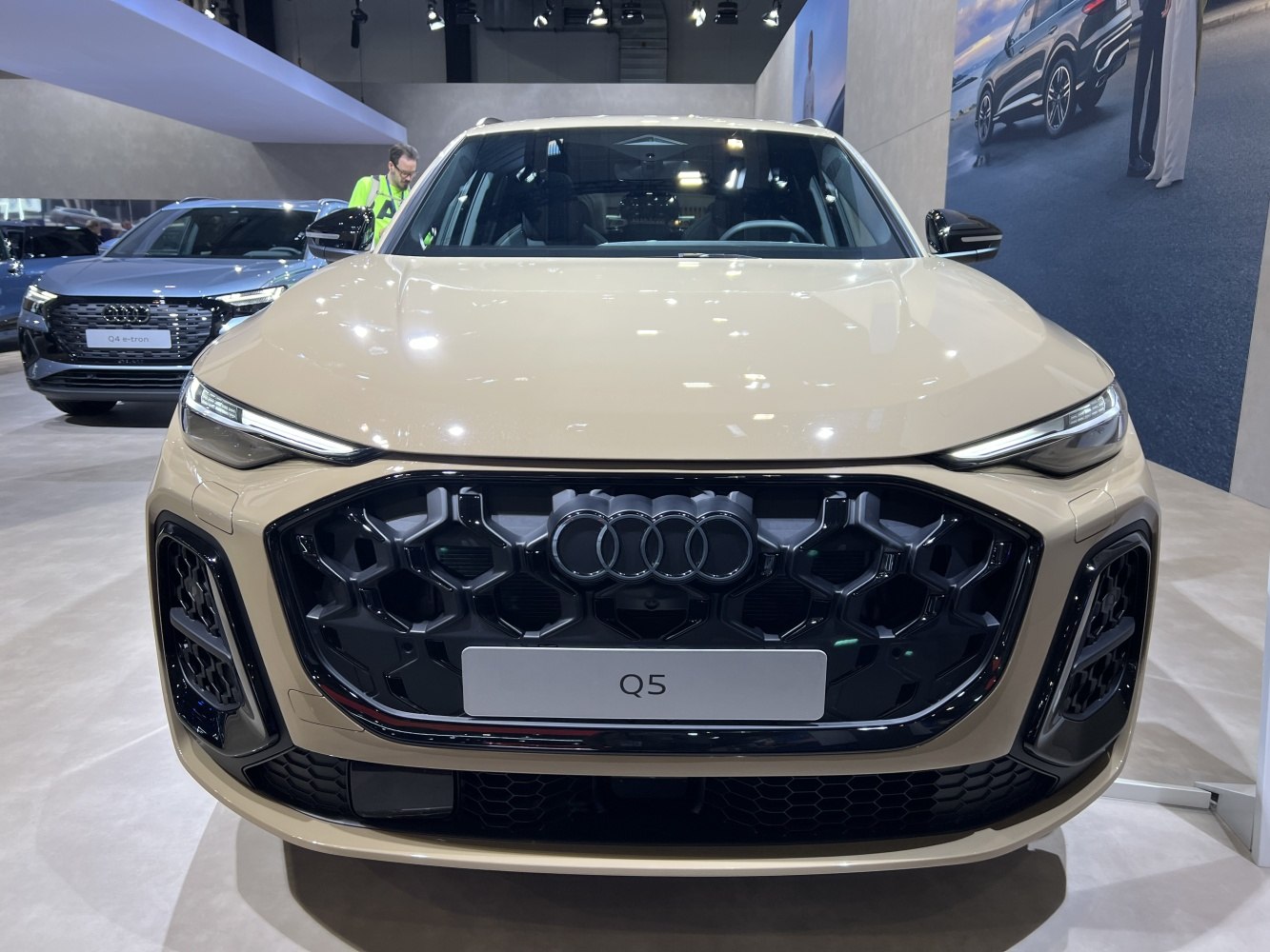 Front grille and LED headlights of modern luxury SUV