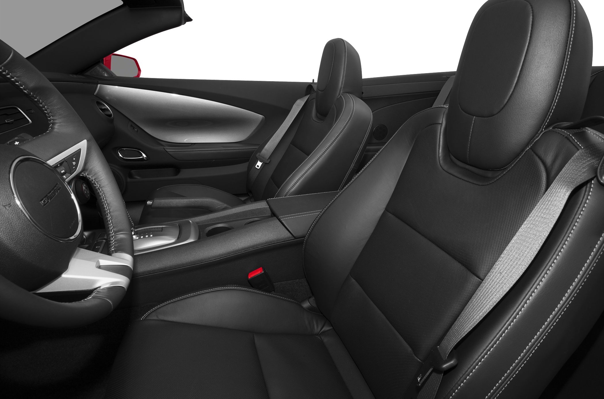 Black leather seats and interior with silver seat belts