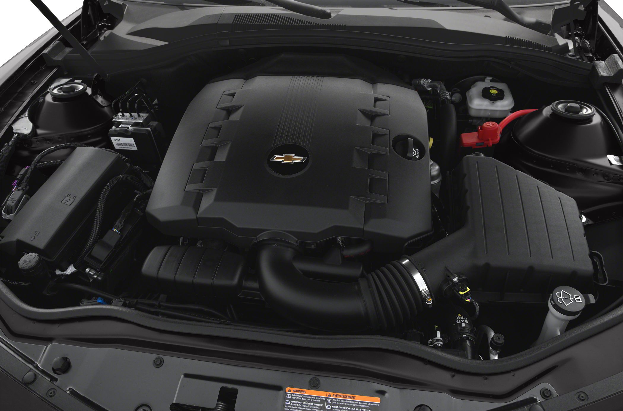 Engine bay with large engine cover and air intake system