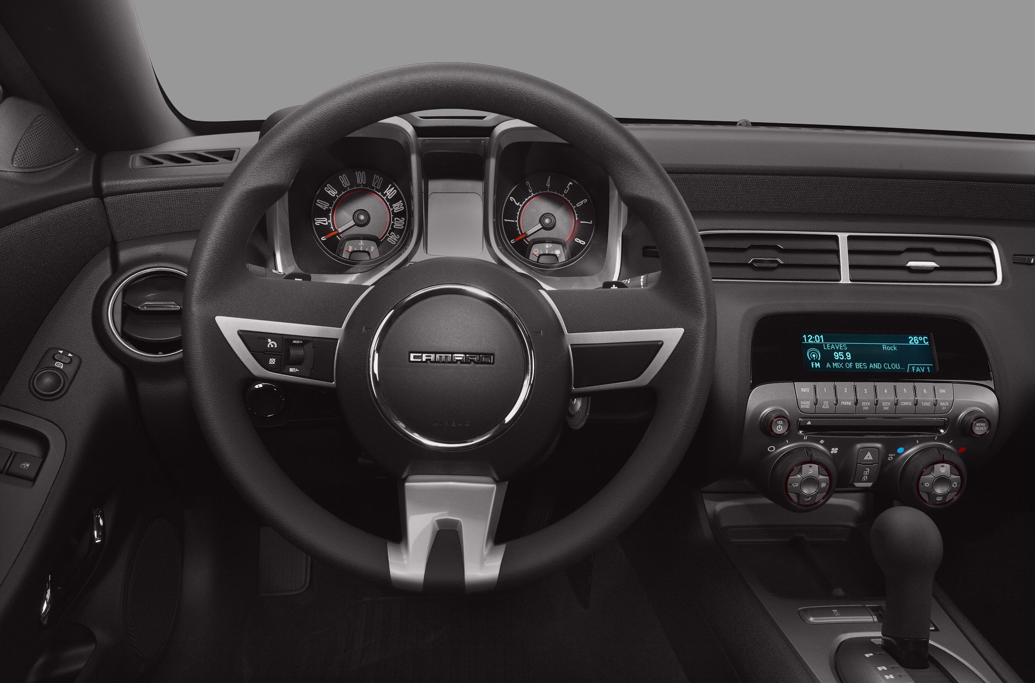 Dashboard, steering wheel, and center console controls