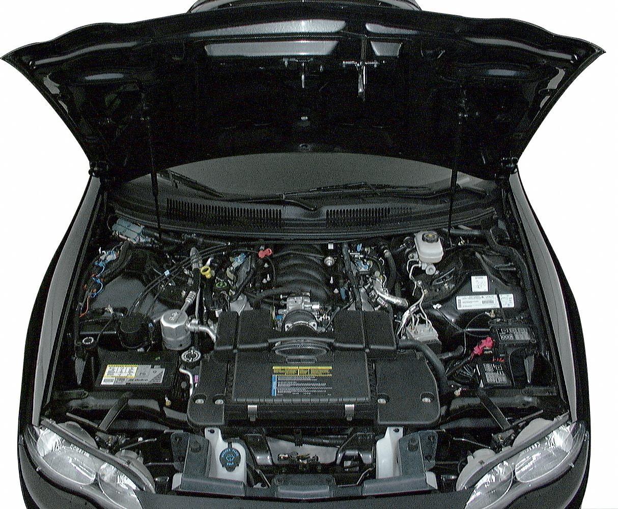 Open hood with detailed engine bay and components.