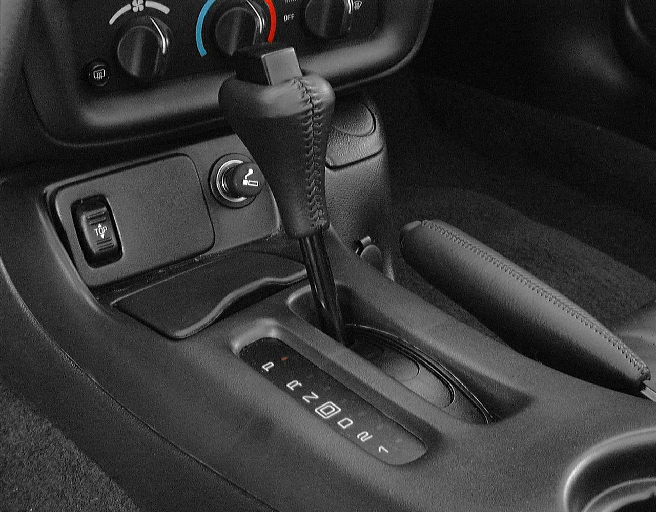 Automatic gear shift and center console controls.