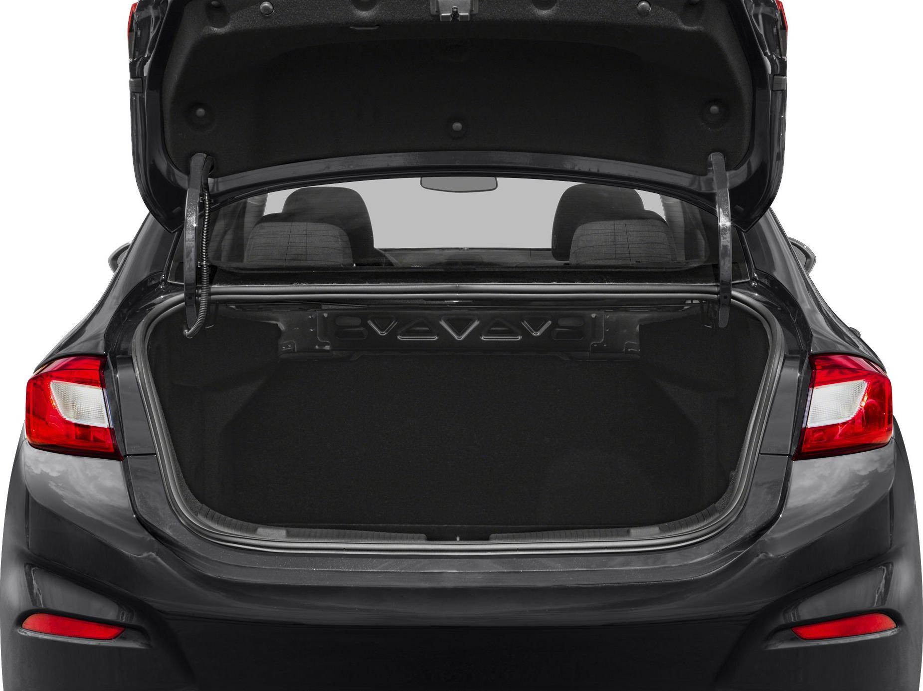 Open rear trunk with visible taillights and interior rear seats