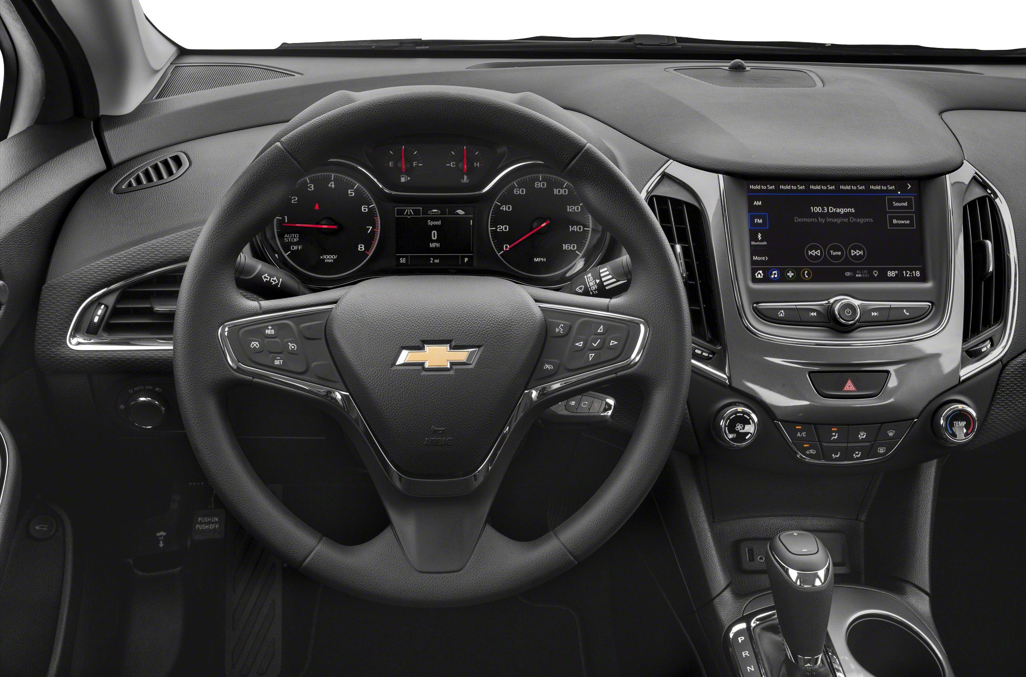Steering wheel and dashboard with digital display and infotainment system