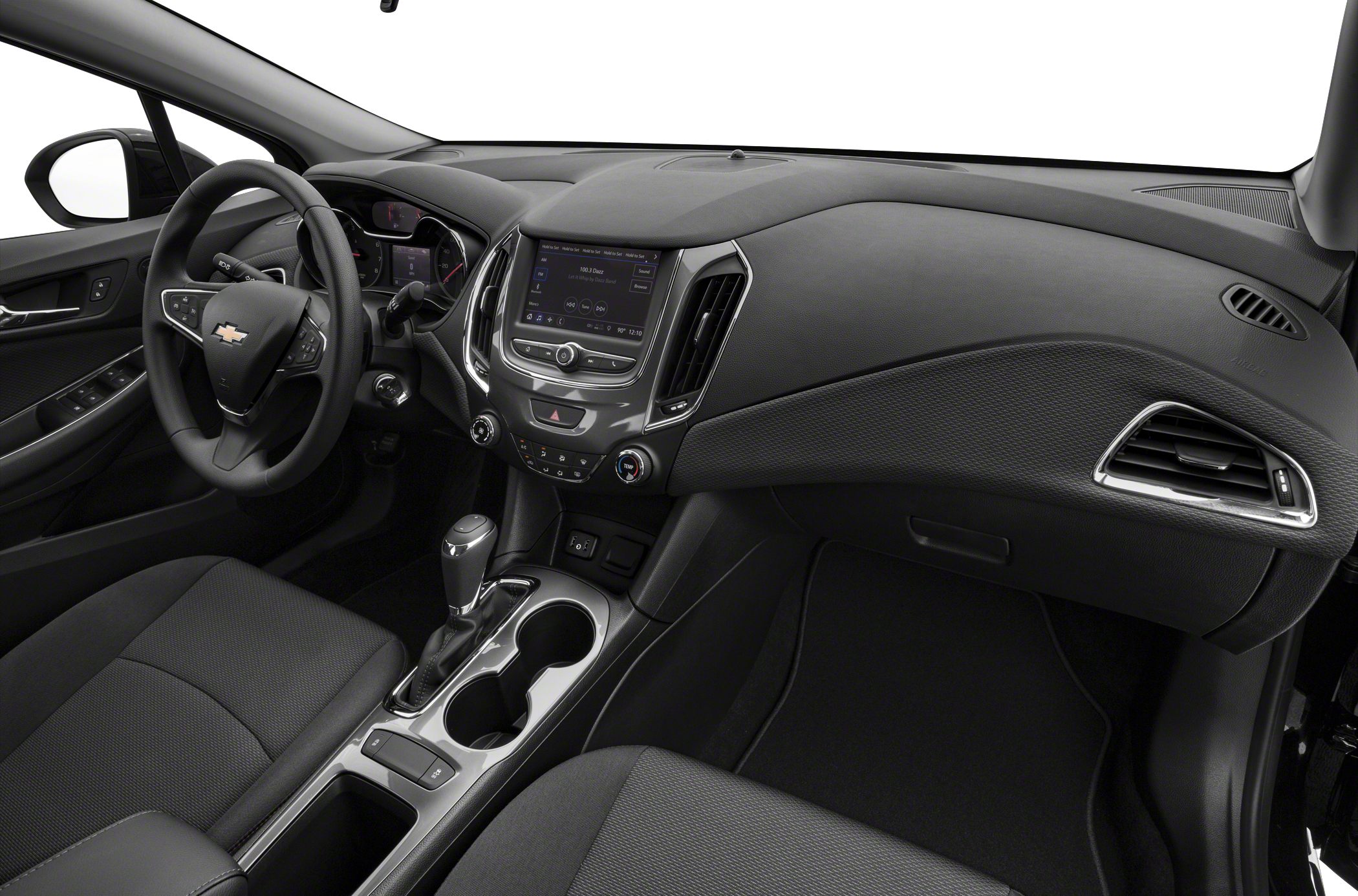 Dashboard, infotainment screen, steering wheel, center console interior