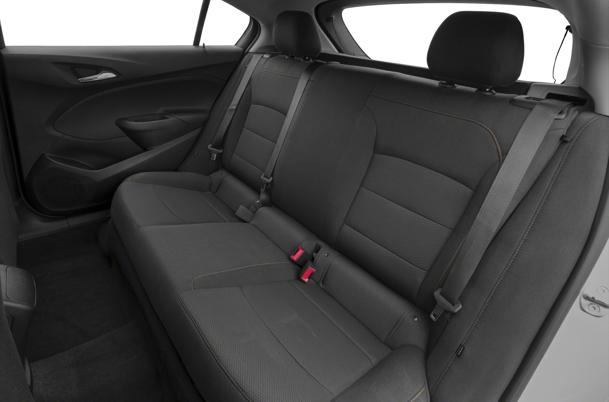 Black rear seats with fabric upholstery and seat belts