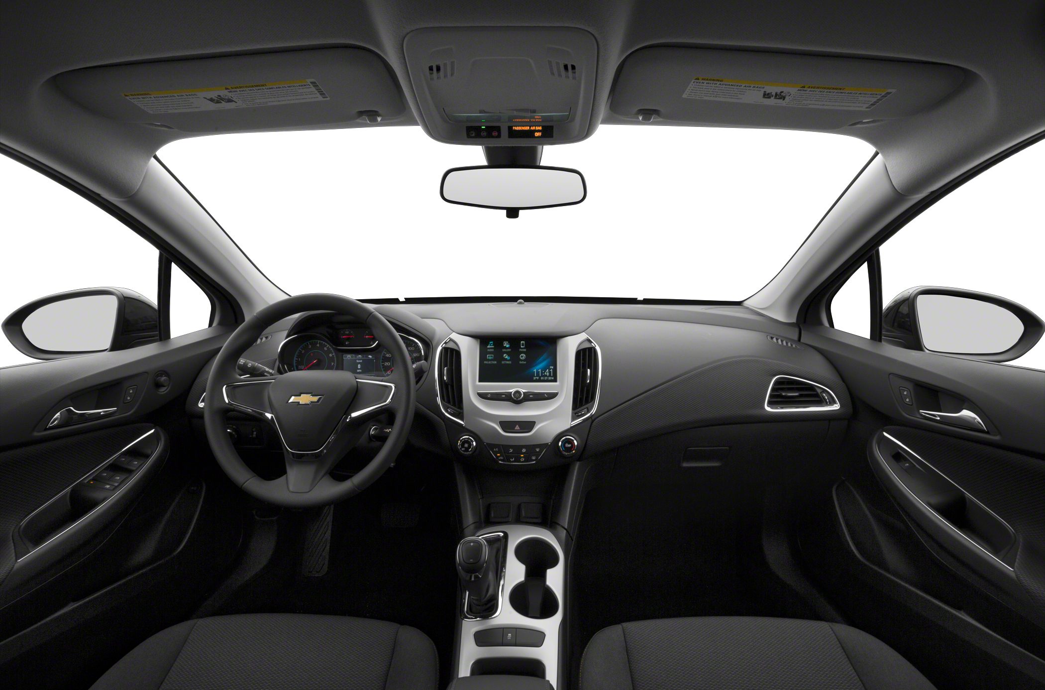 Interior dashboard and steering wheel with infotainment center