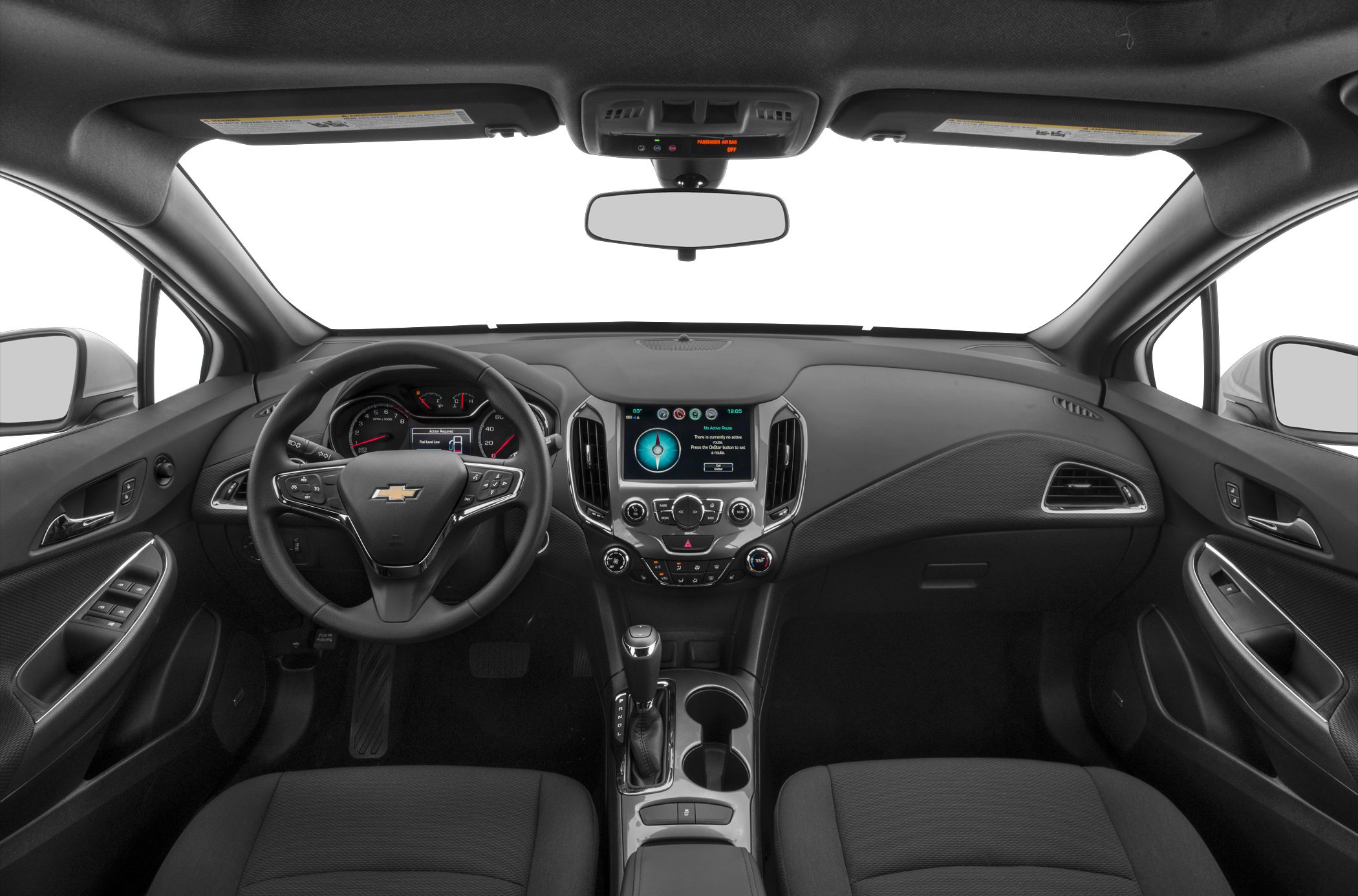 Modern car interior with dashboard, steering wheel, and infotainment system