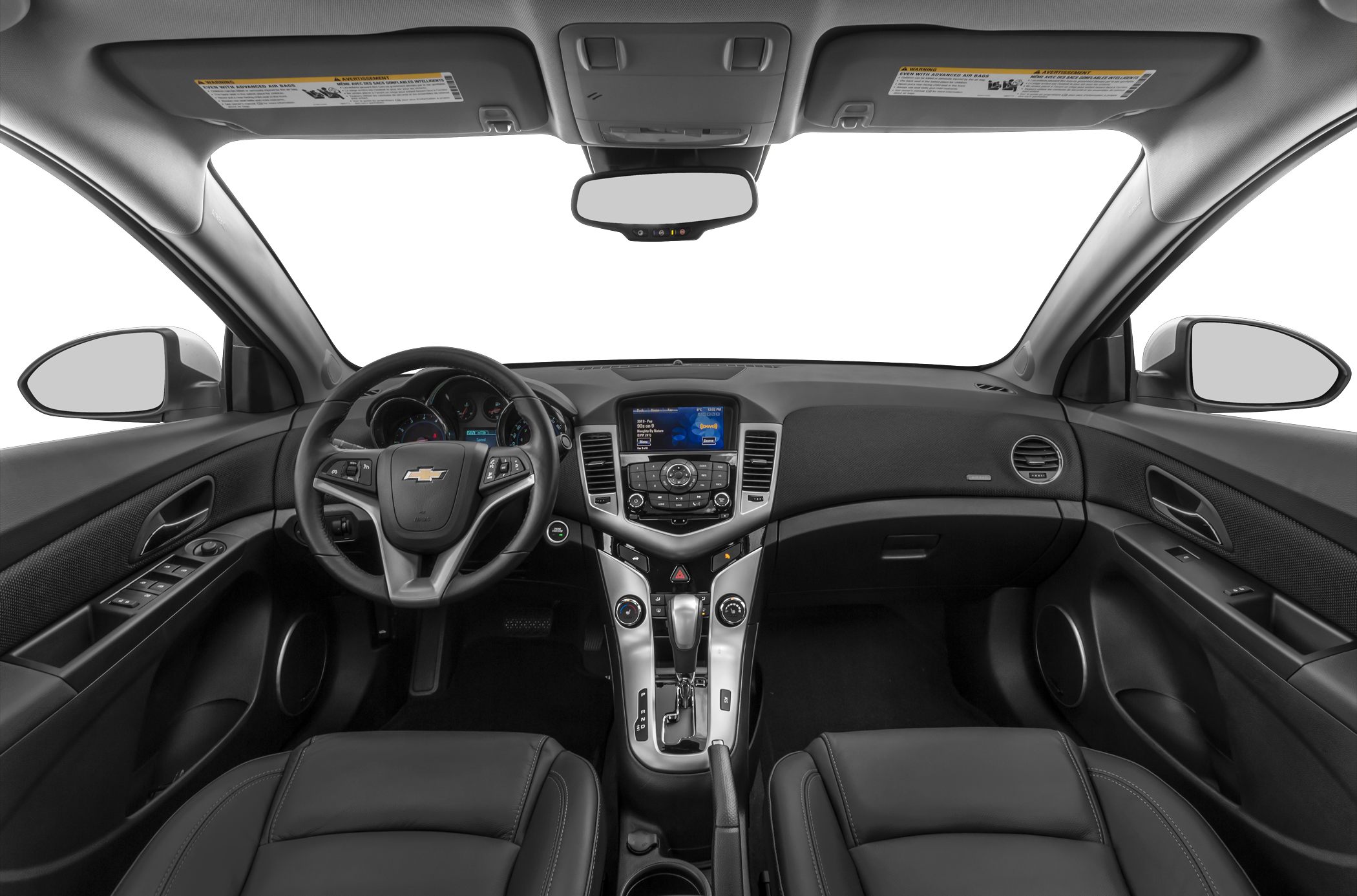 Interior dashboard and steering wheel with infotainment system