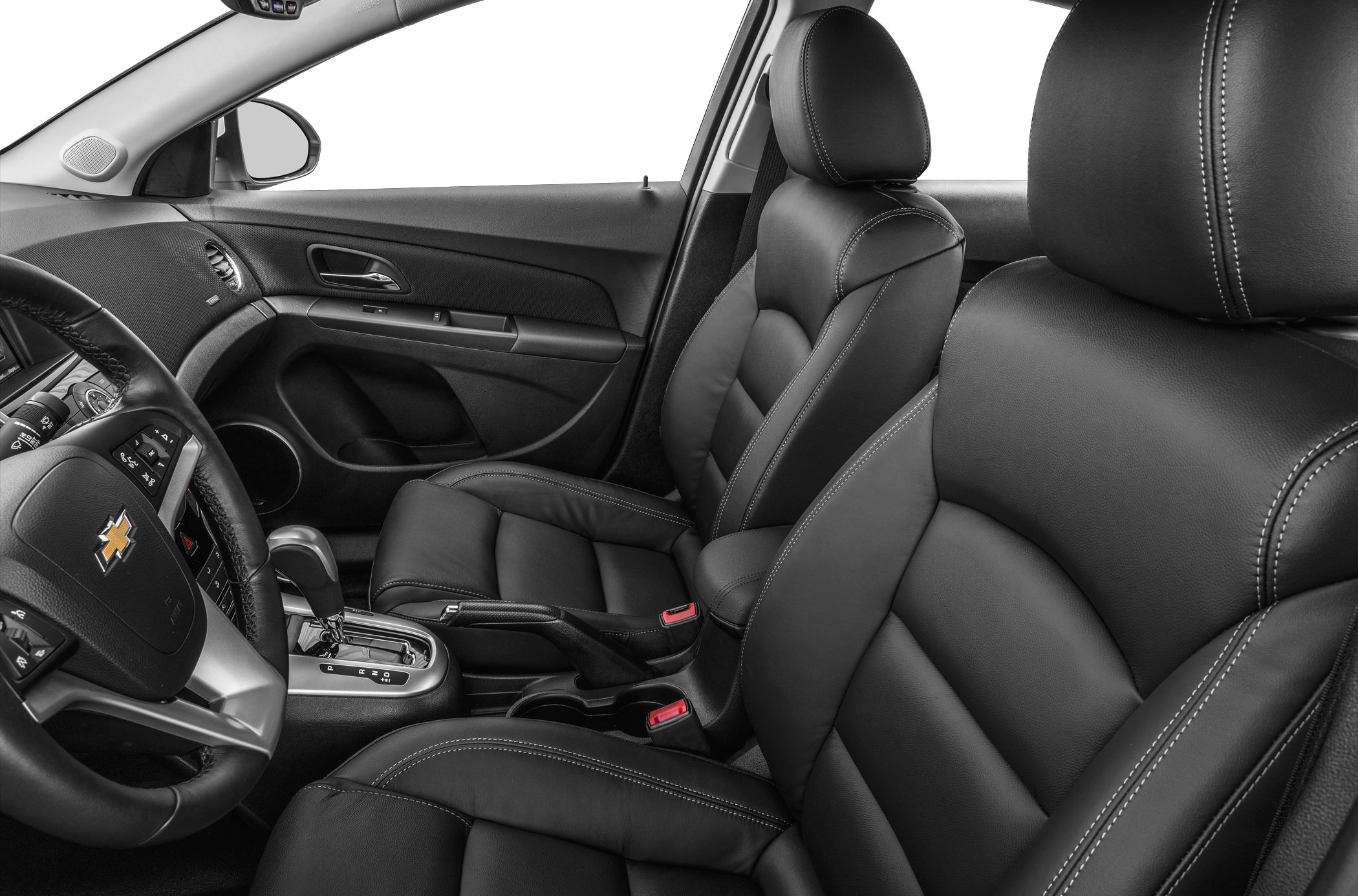 Black leather seats and modern dashboard with automatic gear shift.