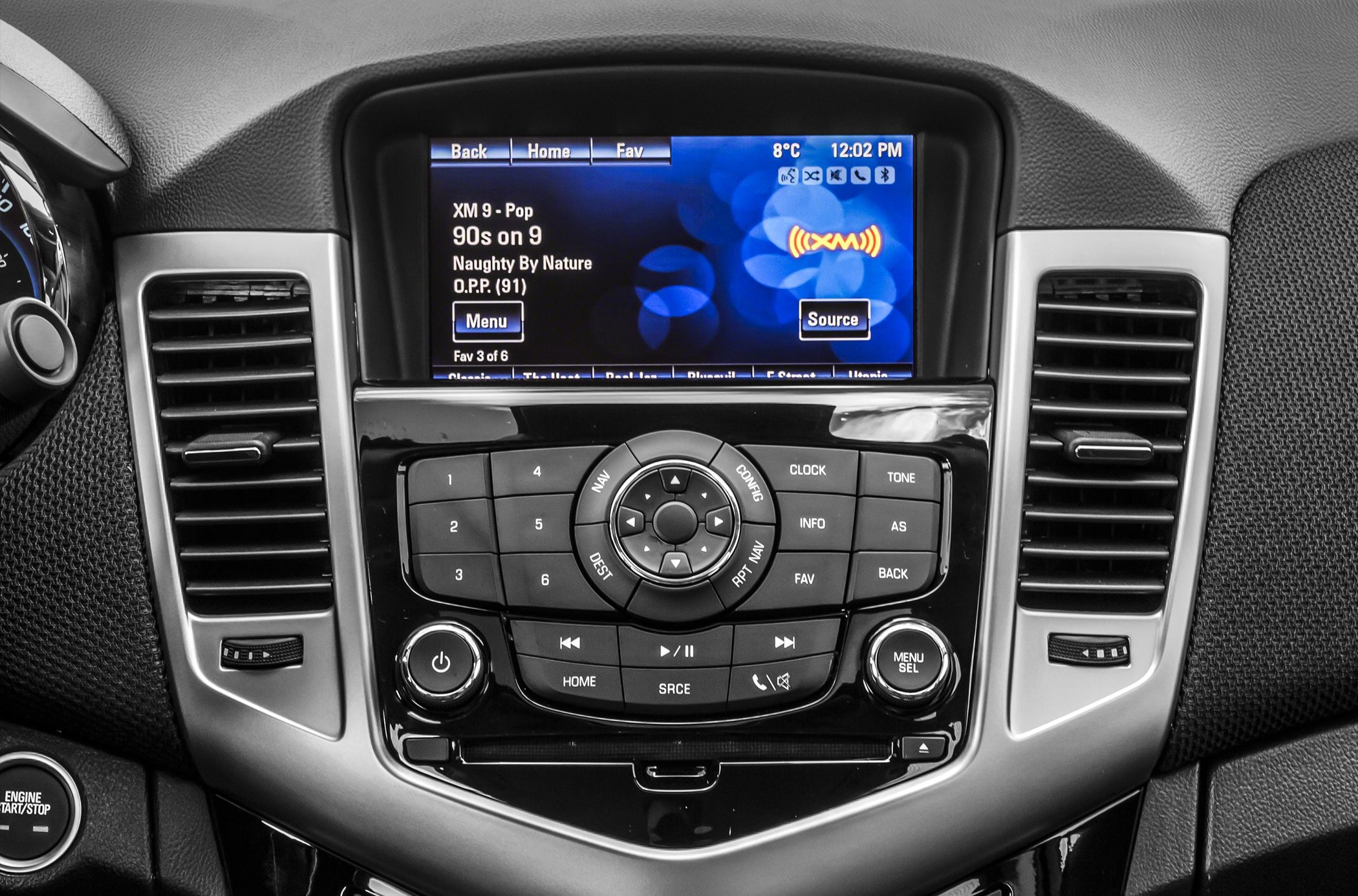 Car infotainment display and control panel with air vents